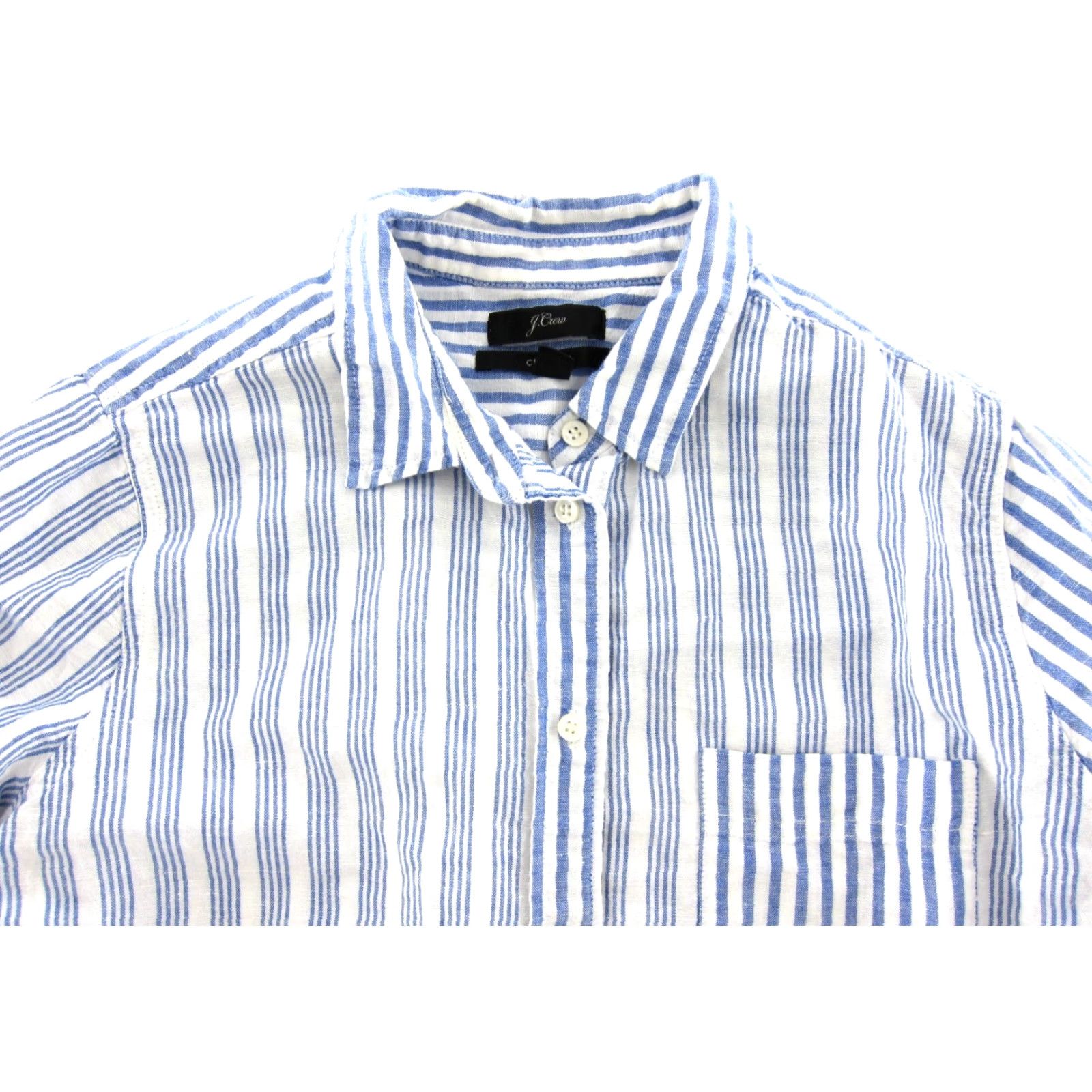 J.Crew J.CREW Linen Cotton Blue White Stripe Button Up Long Sleeve Classic Blouse 6 Size M / US 6-8 / IT 42-44 - 4 Thumbnail