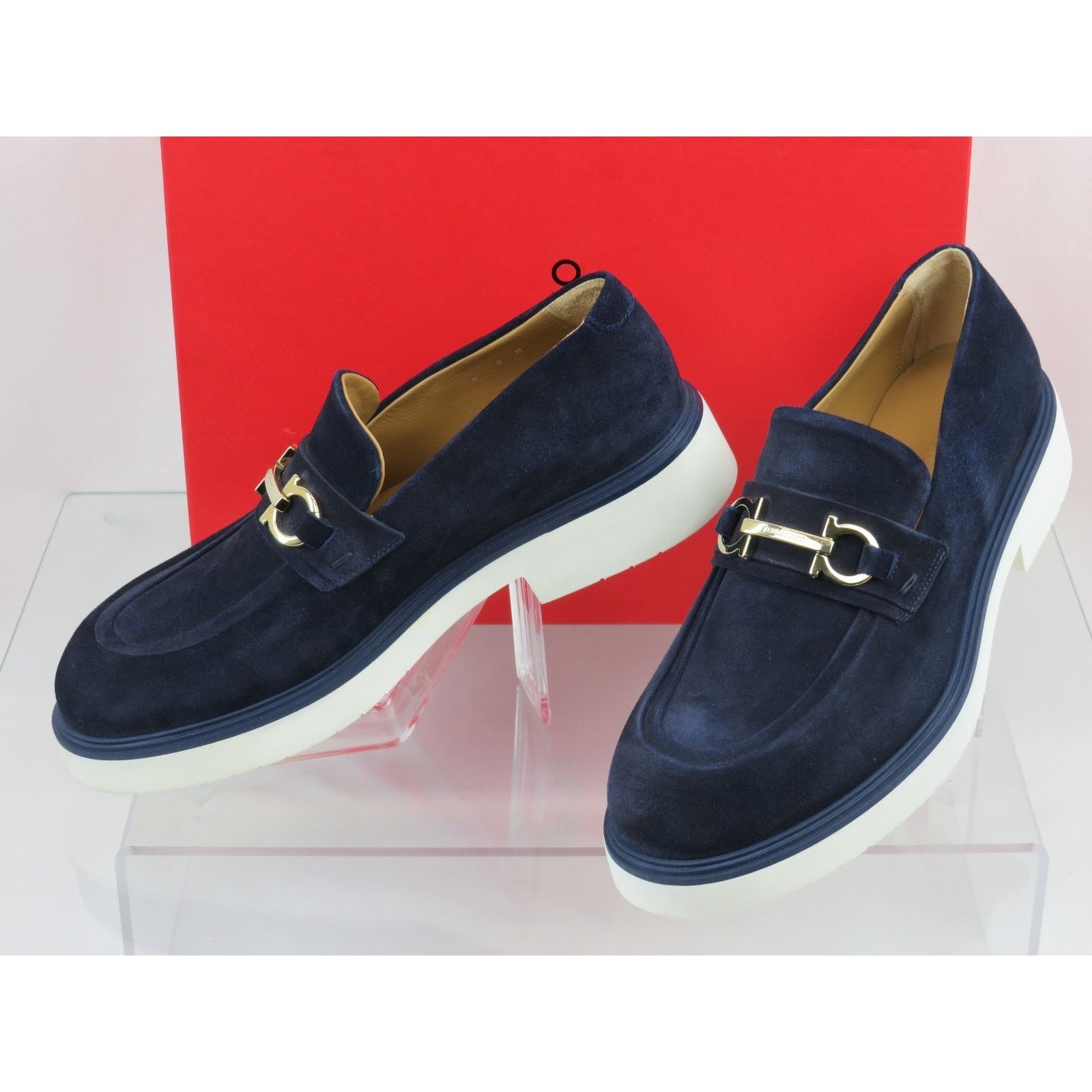 Salvatore Ferragamo FERRAGAMO FIORELLO BLUE SUEDE GANCINI BIT LOGO LOAFERS 8 ITA Size US 9 / EU 42 - 13 Thumbnail
