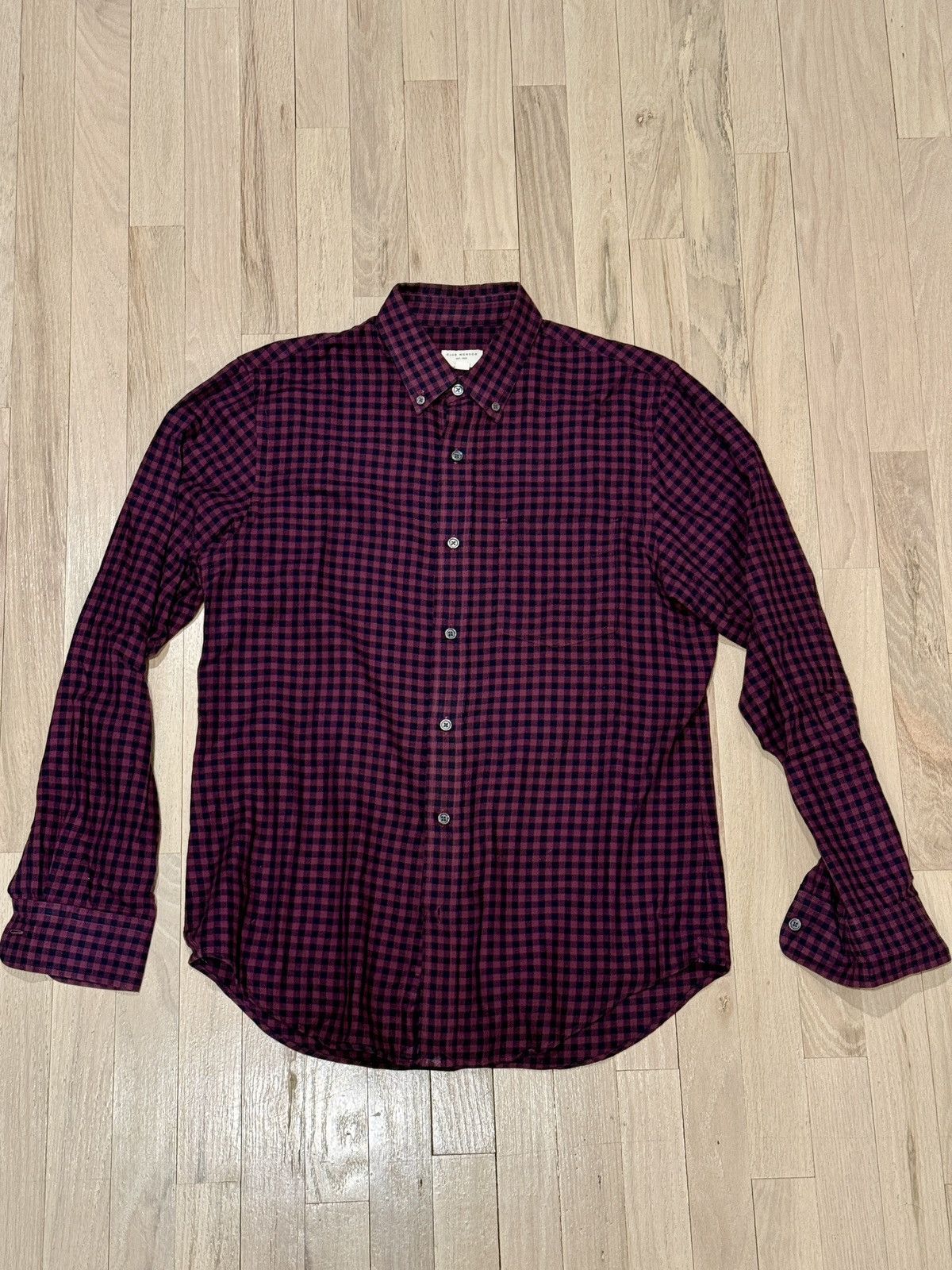 Club Monaco Oxford Cloth Deep Purple Plaid Button Down Size US M / EU 48-50 / 2 - 1 Thumbnail