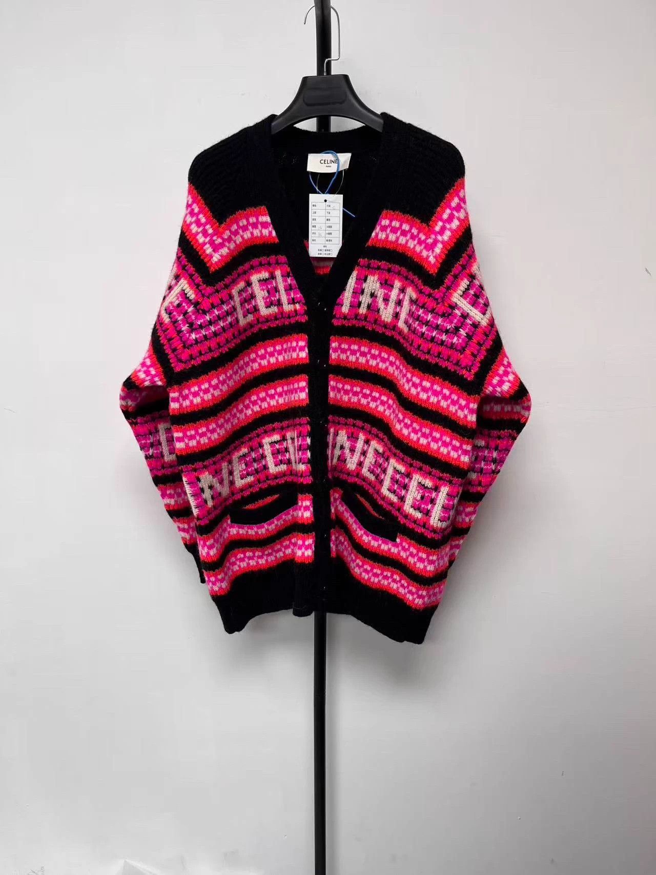 Celine CELINE striped colorblocked V-neck knit men's black S Size S / US 4 / IT 40 - 1 Thumbnail