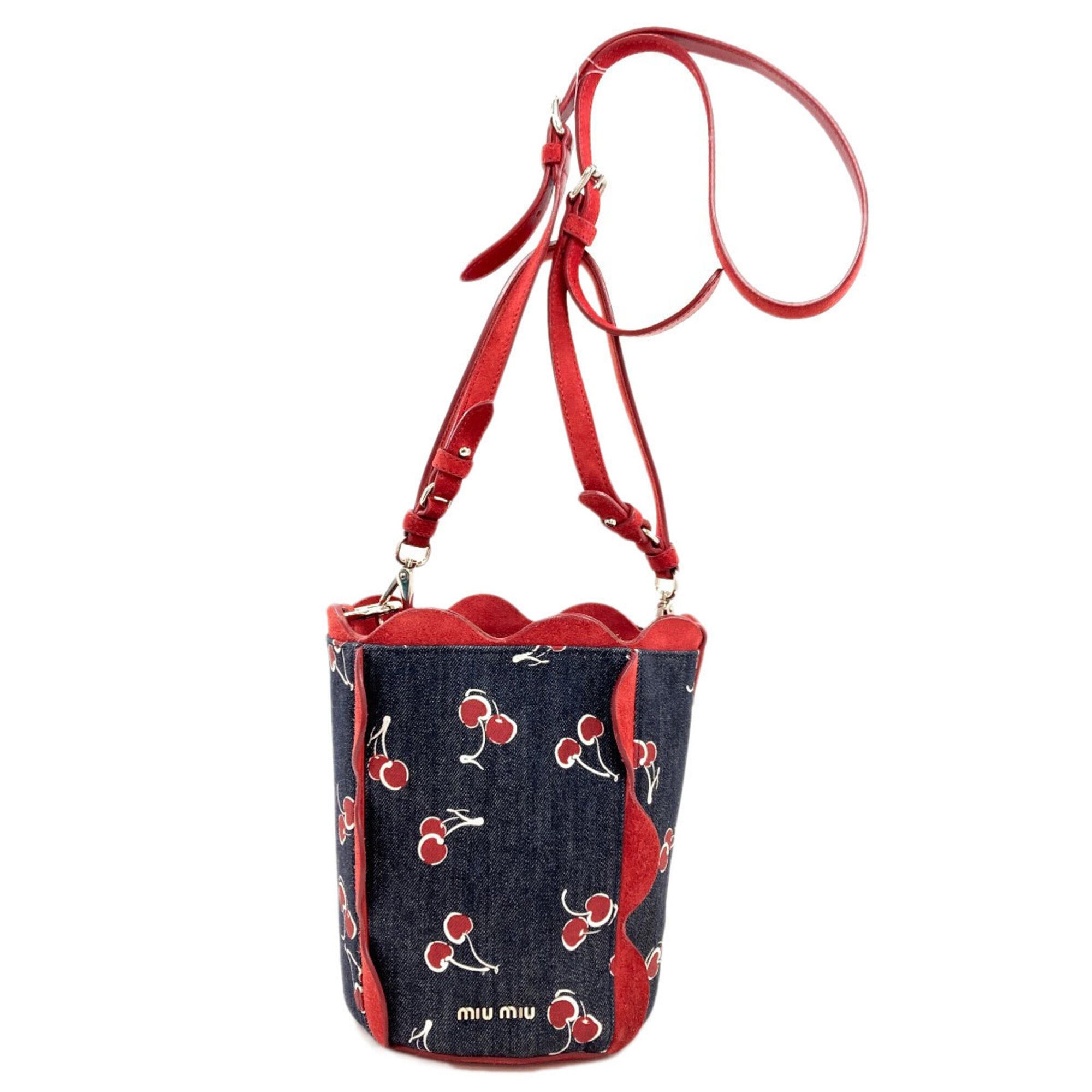 Miu Miu Miu Miu Miu Cherry Print 2-Way Shoulder Bag, Denim, Women's MIUMIU Size ONE SIZE - 1 Thumbnail