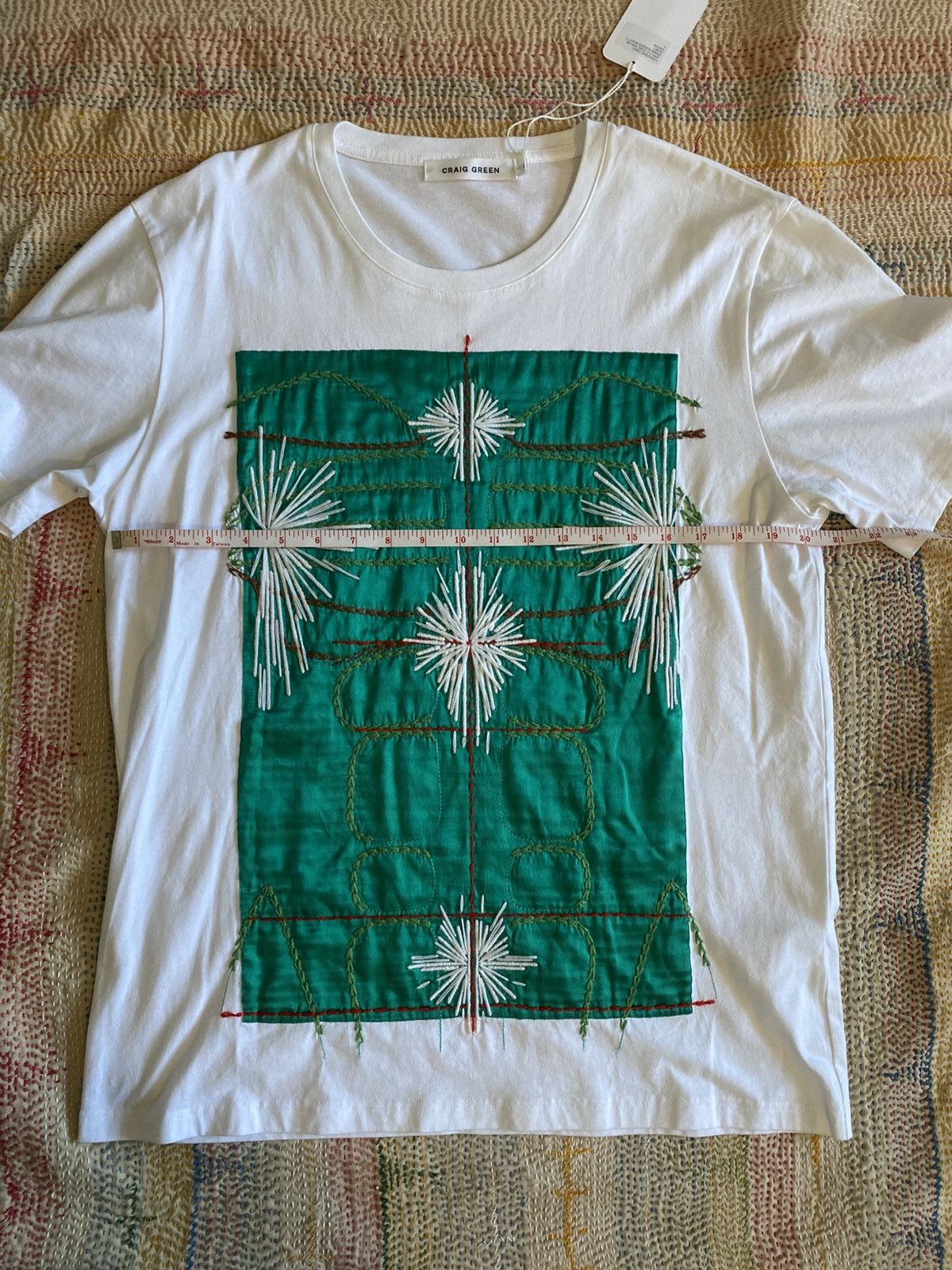 Craig Green Craig Green Hand Embroidered Silk on White Cotton T Shirt Size US L / EU 52-54 / 3 - 8 Thumbnail