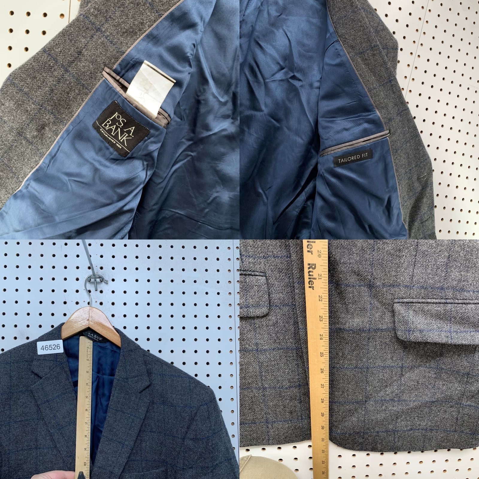 Jos. A. Bank Jos A Bank Blazer Mens 42 Gray Glen Plaid Wool 100% Wool Elbow Patch Business Jacket Shirt (Jacket Style: Single-Breasted, Notch Lapel) Size 42R - 8 Thumbnail