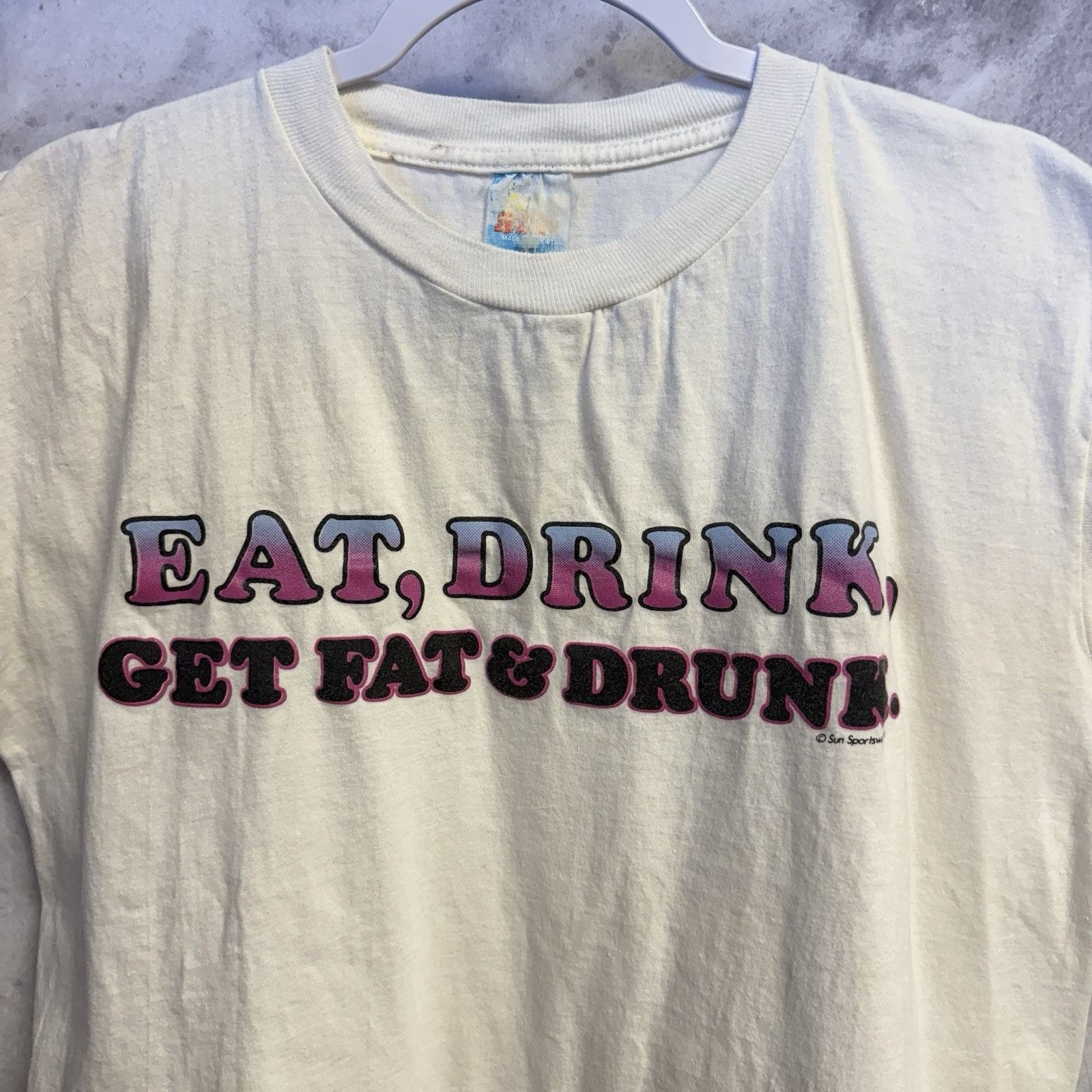 Vintage Vintage 90s Funny Party T Shirt XL 21x25 Eat Drink Get Far & Size US XL / EU 56 / 4 - 1 Thumbnail