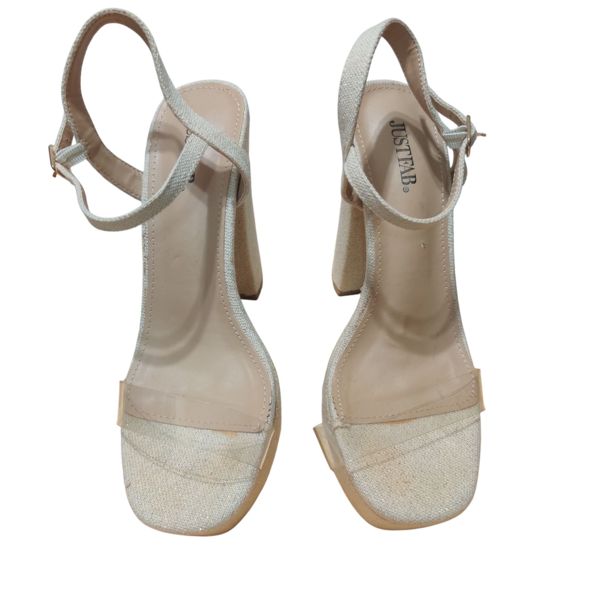 Other JustFab 8 Platform Block Heel Clear Strap Sandals Gold Glitt Size US 8 / IT 38 - 8 Thumbnail