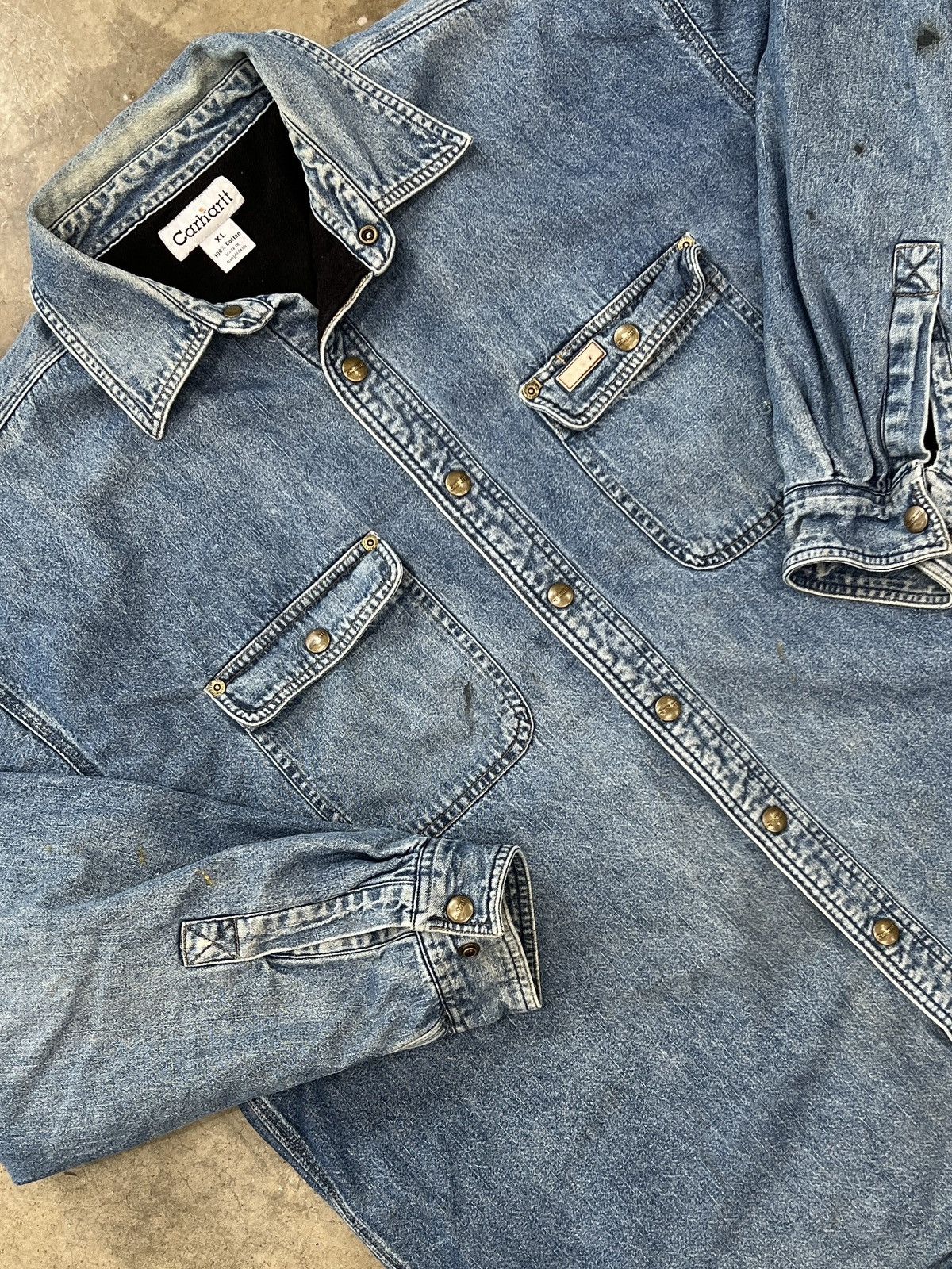 Carhartt × Vintage Vintage Carhartt Denim Button Up Fleece Lining Shirt XL Size US XL / EU 56 / 4 - 1 Thumbnail