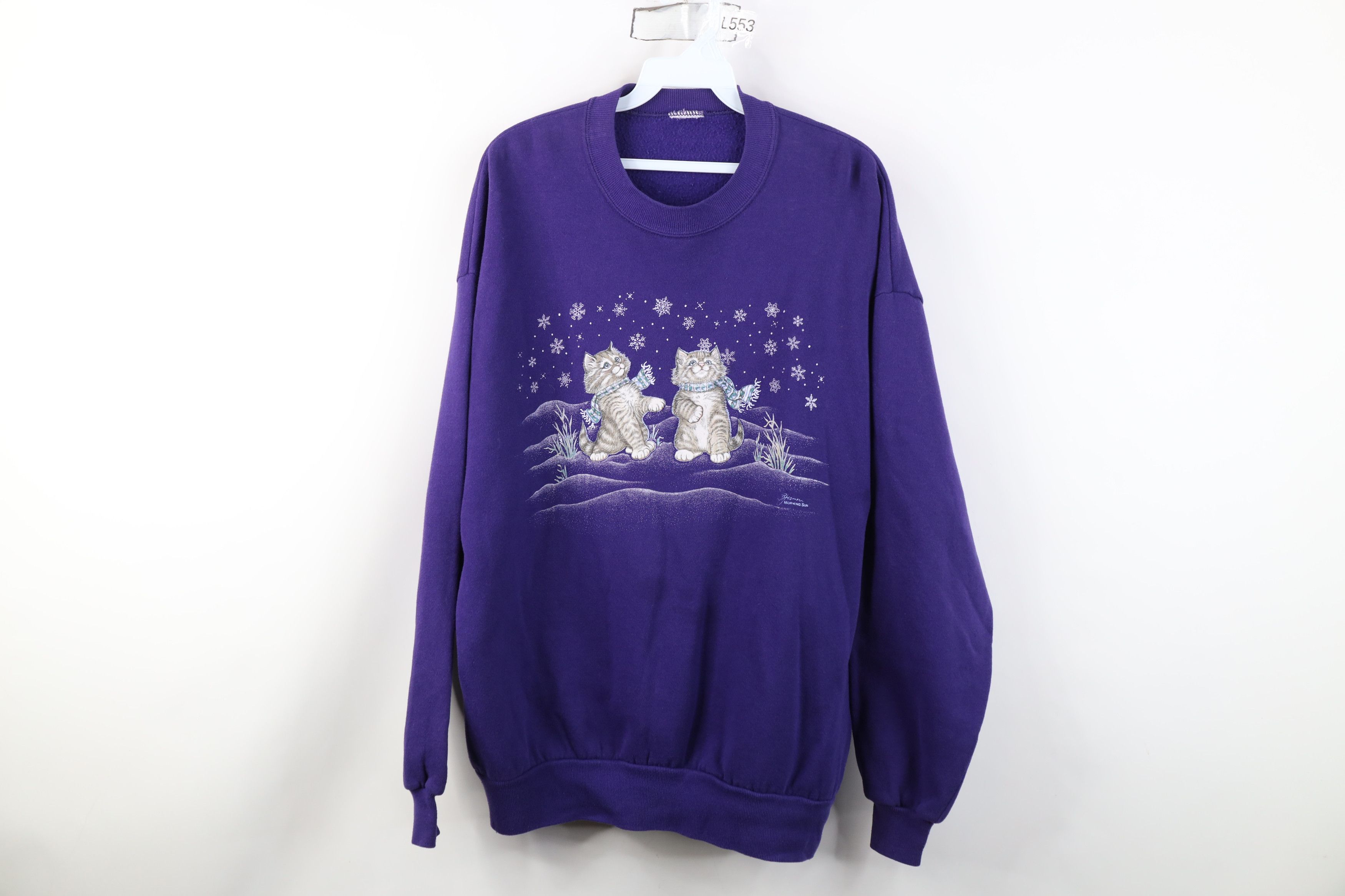 Vintage Vintage 90s Streetwear Christmas Cat Kitten Sweatshirt Size L / US 10 / IT 46 - 1 Thumbnail