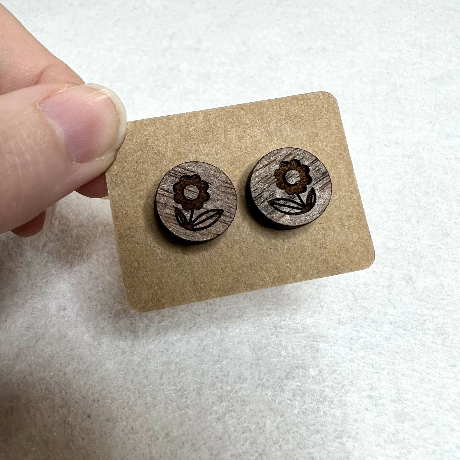 Handmade 3 Pack Wooden Engraved Stud Earrings Size ONE SIZE - 3 Thumbnail