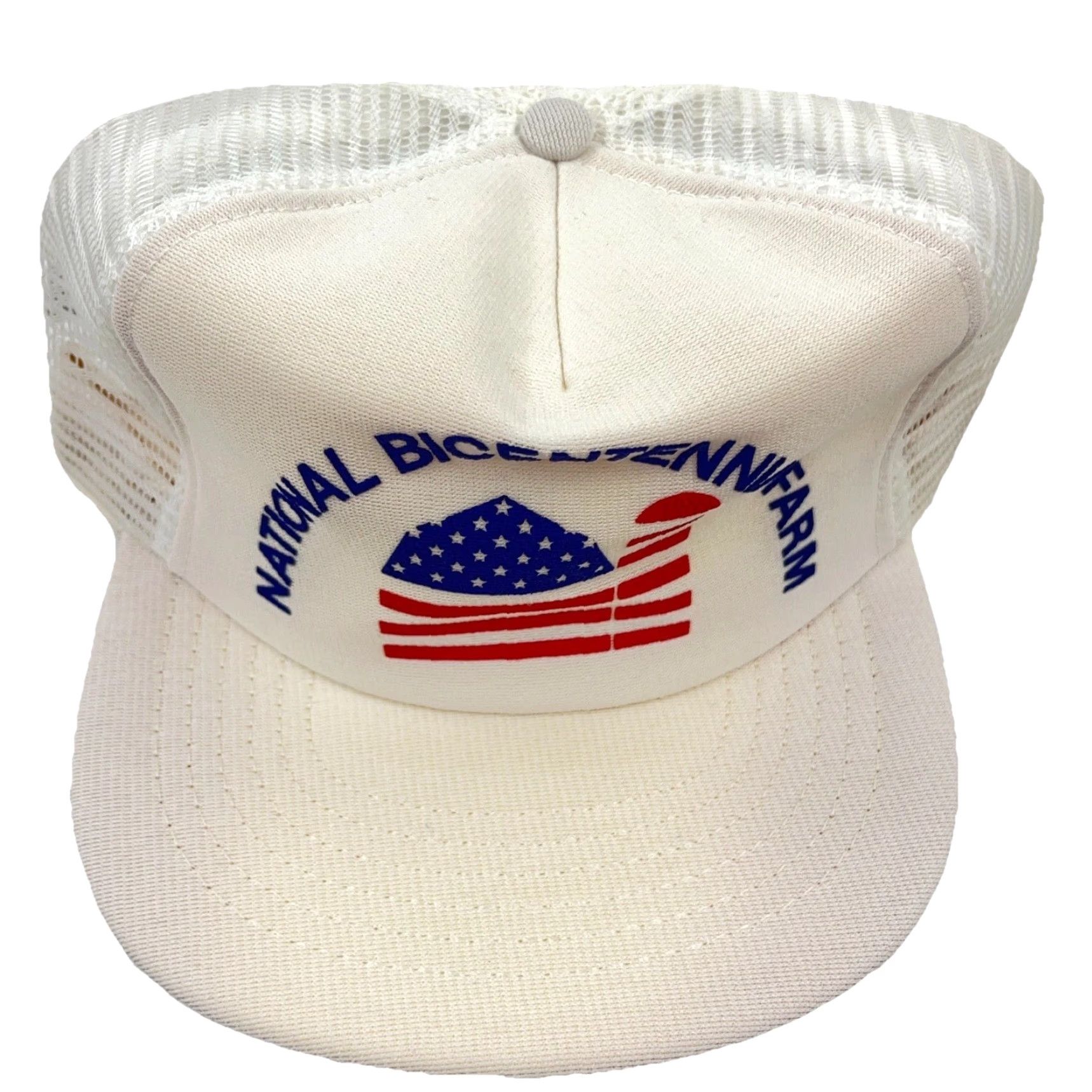 Vintage VINTAGE National Bicentennial Farm Trucker Hat Cap Made In USA Flag Snap Back TT One Size White Cotton Twill ESPN? Size ONE SIZE - 3 Thumbnail