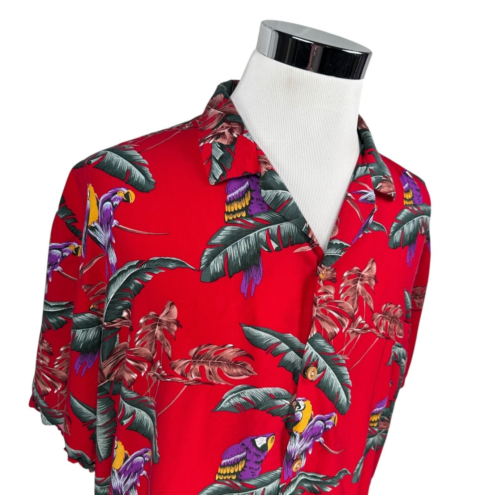 Paradise Found Paradise Found Hawaiian Shirt Mens 2XL Jungle Bird Red Rayon Size US XXL / EU 58 / 5 - 2 Thumbnail