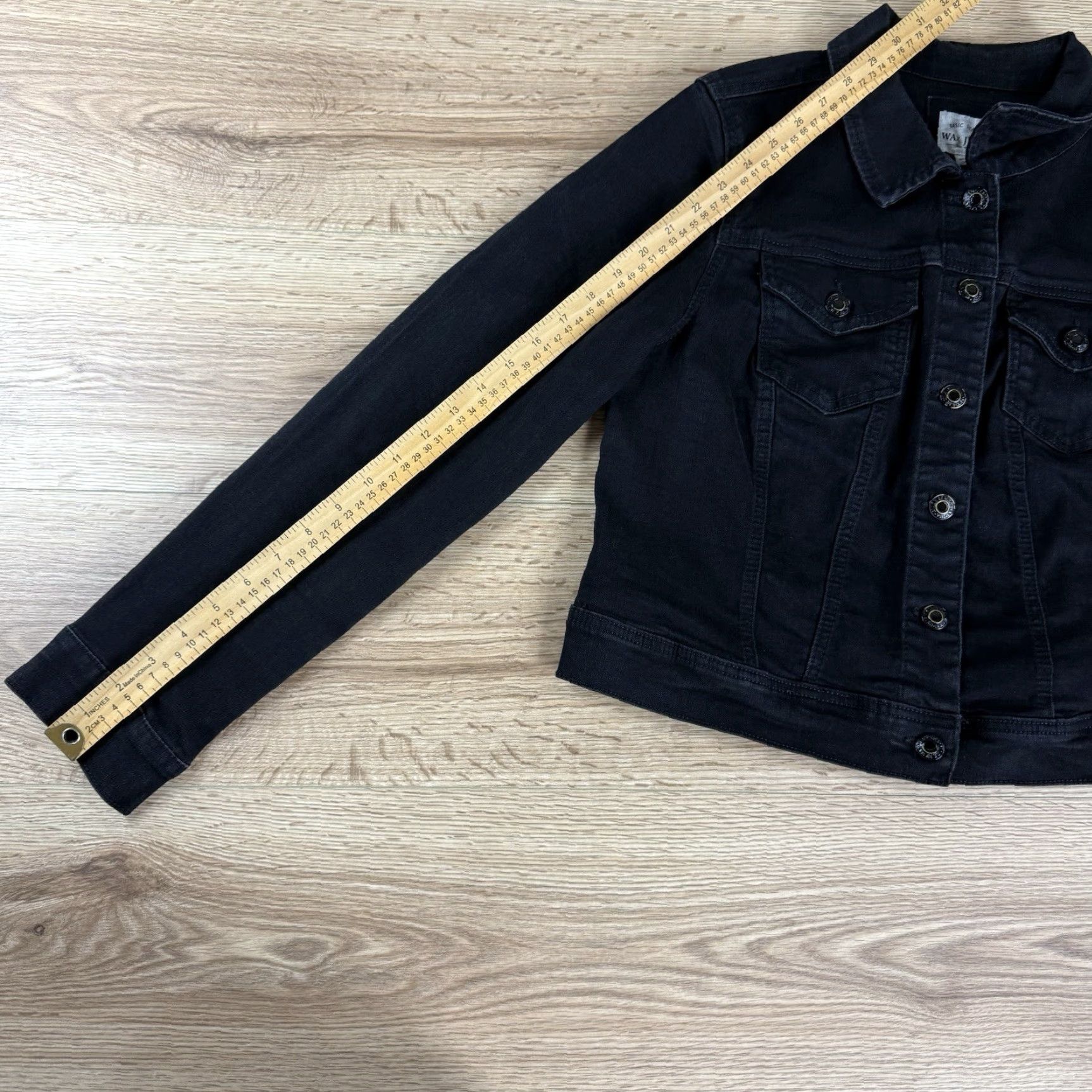 Denime VINTAGE WAX JEAN Black Stretch Denim Crop Jacket Women’s 1XL Size 40" / US 18 - 7 Thumbnail