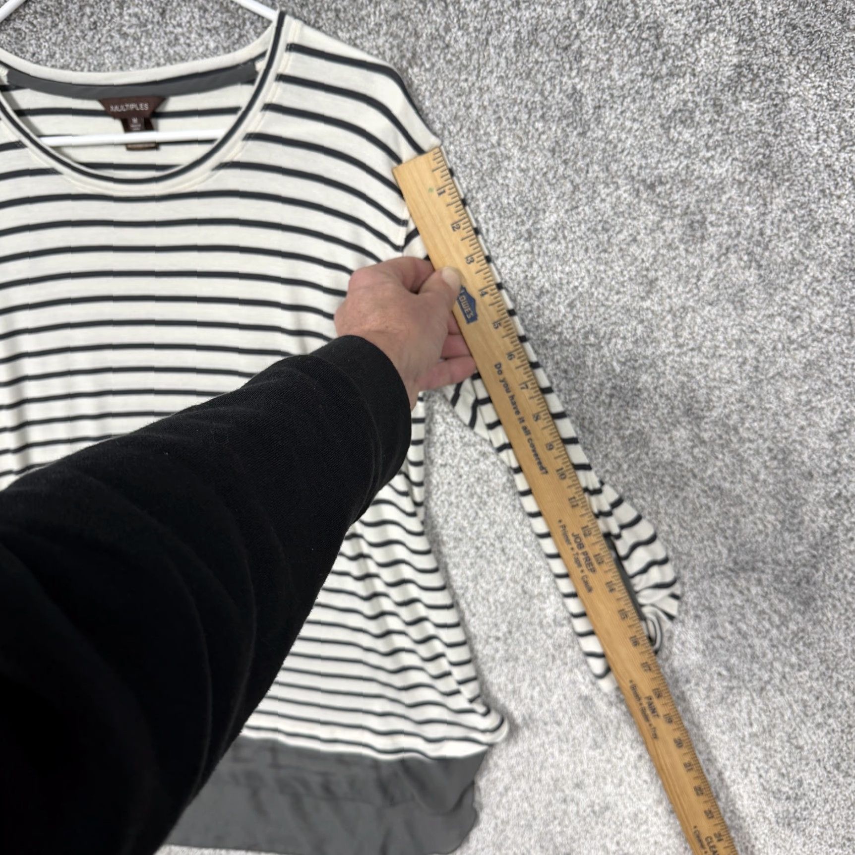 Vintage Multiples Tunic Top Women M White Gray Striped High Low Hem Roll Tab Sleeve Lightweight Jersey Casual Size M / US 6-8 / IT 42-44 - 3 Thumbnail