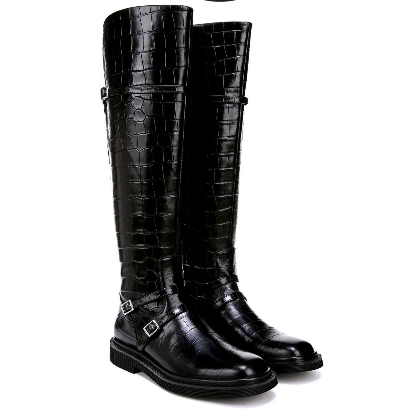 Franco Sarto SARTO by Franco Sarto Black Croc Embossed Leather Boots Size US 8 / IT 38 - 7 Thumbnail
