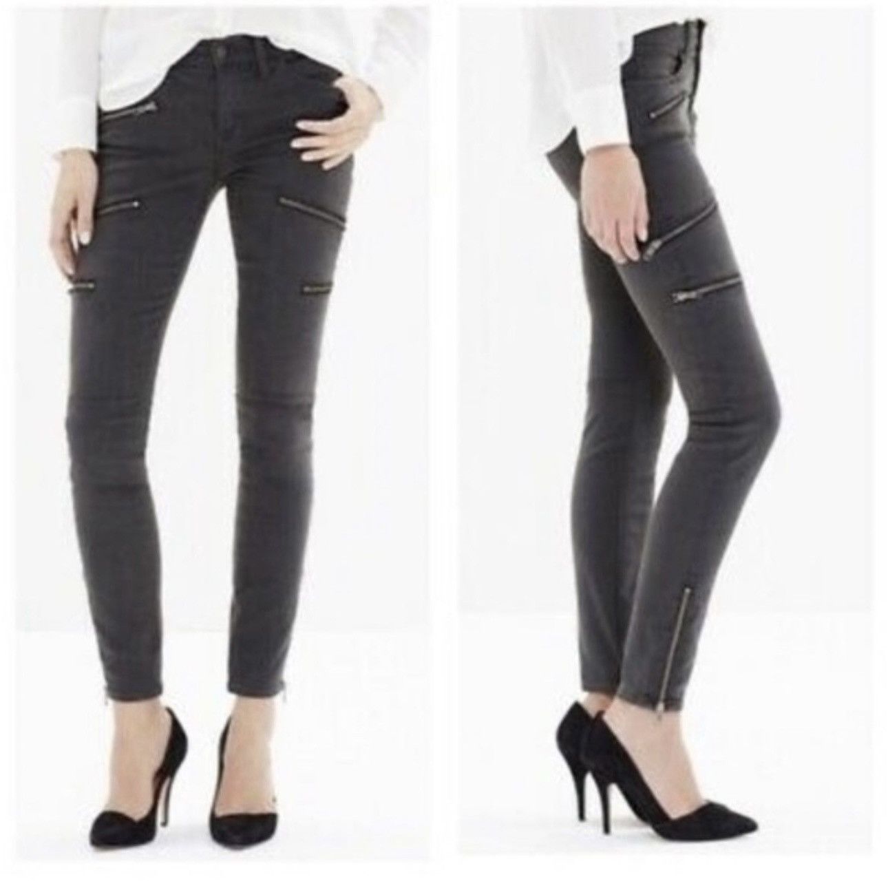 Madewell MADEWELL Black Mid Rise Multi Zipper Skinny Skinny Jeans Size 24" / US 00 / IT 34 - 1 Thumbnail