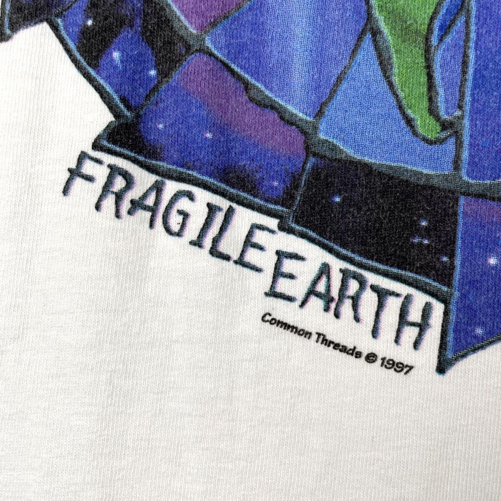 Delta VINTAGE Delta Shirt Mens Large White 90s USA Nature Artwork Fragile Earth Common Threads, T-Shirt, Crew Neck, Long Sleeve, Graphic Print Size US L / EU 52-54 / 3 - 4 Thumbnail