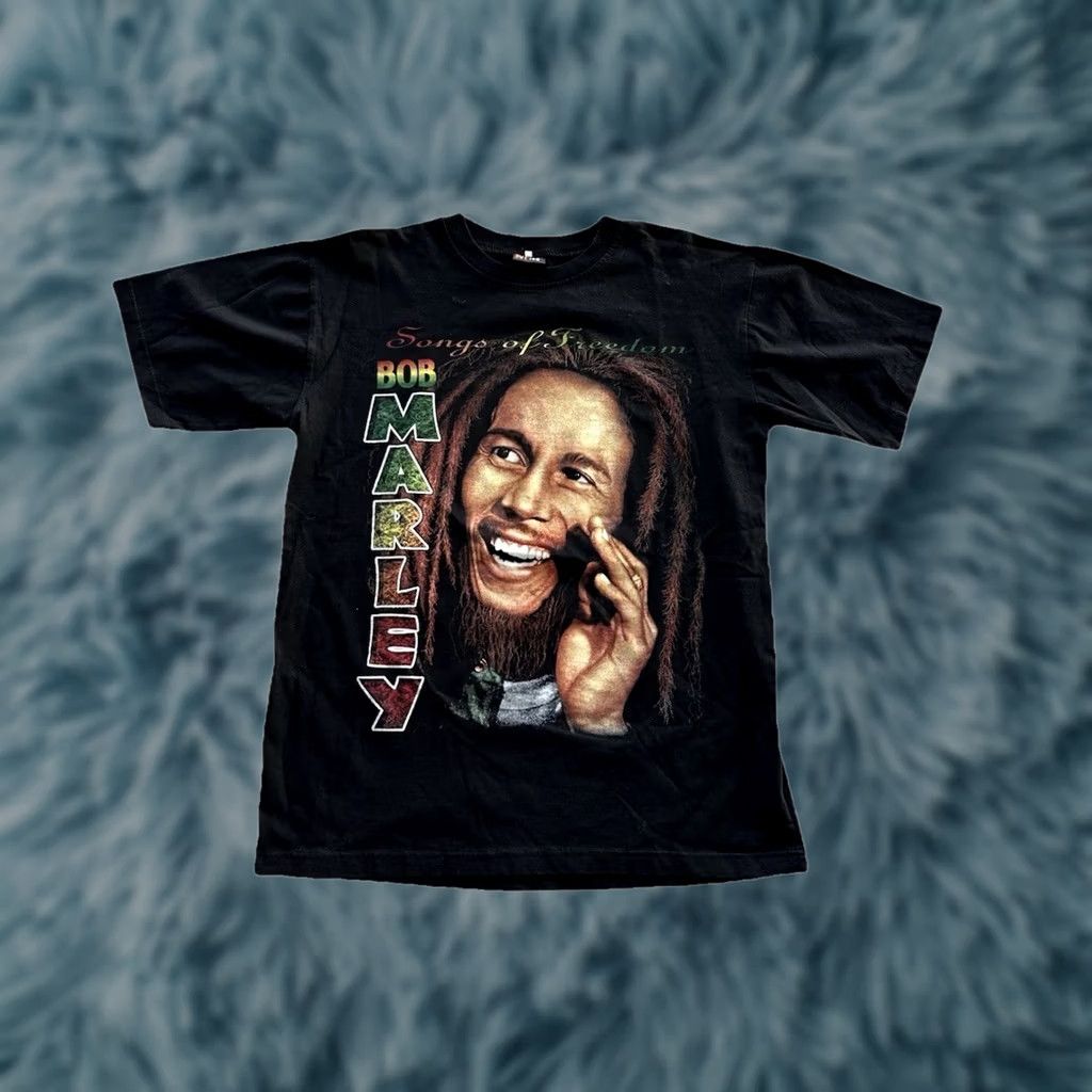 Vintage VINTAGE Bob Marley Songs Of Freedom Reggae Shirt L Black Double Sided Rap Tee 90s NWOT Mens Size US L / EU 52-54 / 3 - 1 Thumbnail