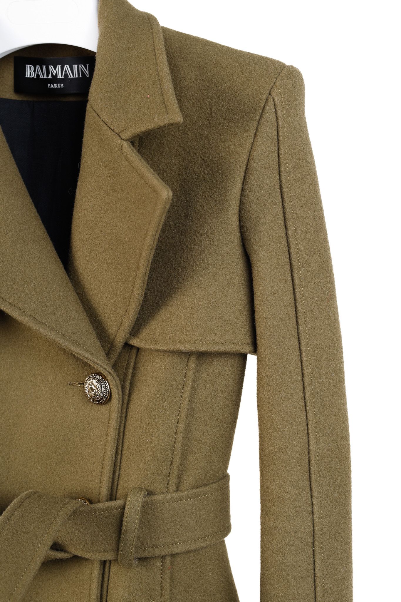 Balmain Balmain PF/14 Green Belted Double-Breasted Wool Trench Coat Size S / US 4 / IT 40 - 5 Thumbnail
