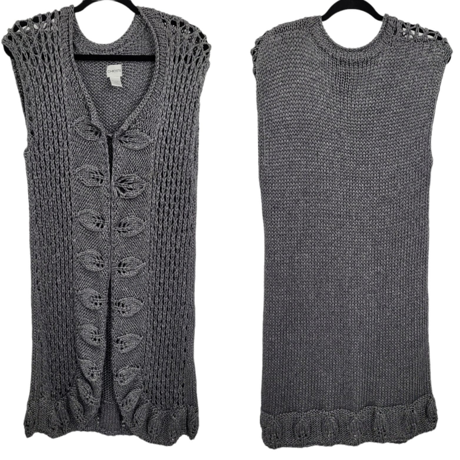 Vintage Vtg Chico's Longline Cardigan Duster Sz L Knit Metallic Gra Size L / US 10 / IT 46 - 11 Thumbnail