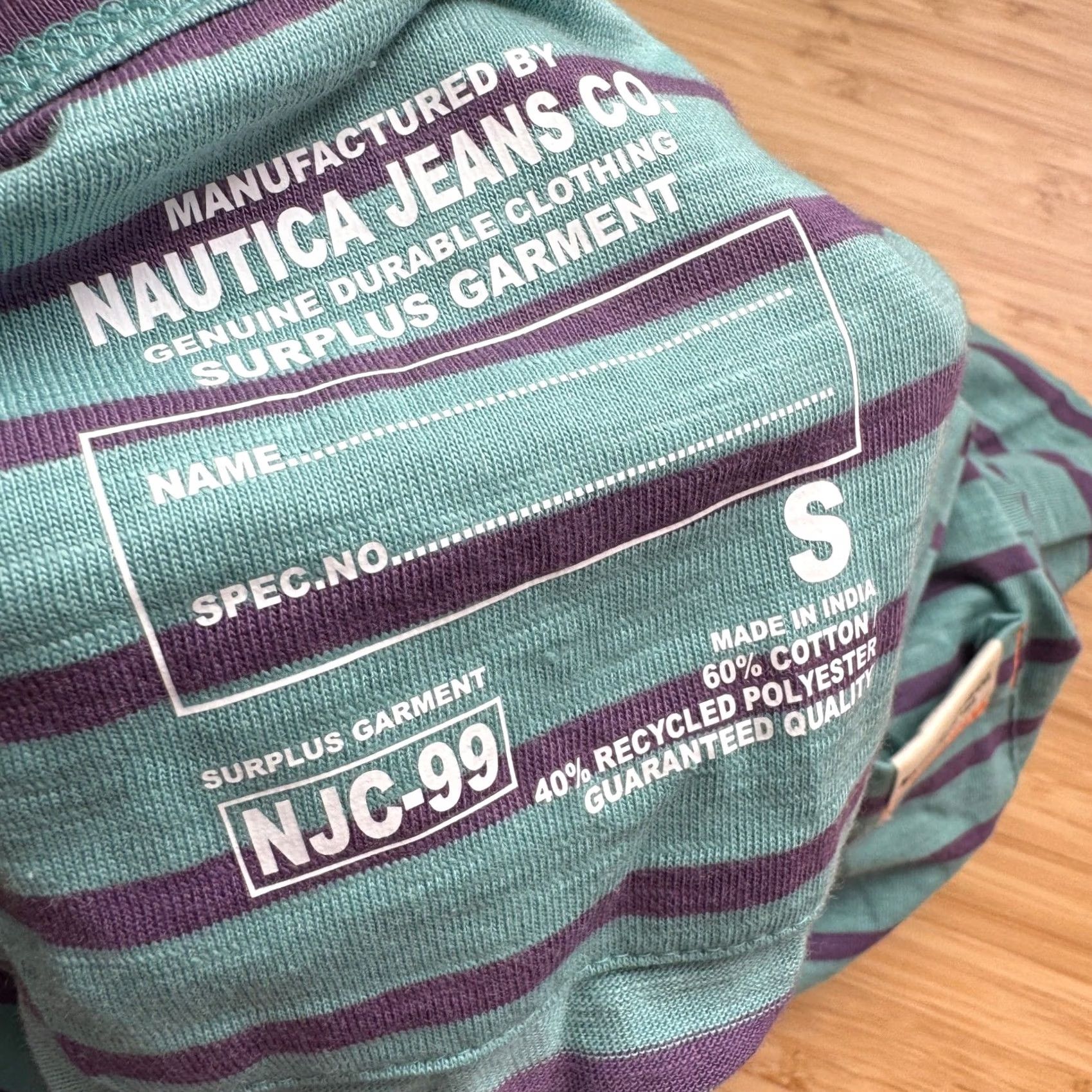 Nautica Nautica Jeans Co Mens S Striped Crewneck T-Shirt Dusty Turquoise Purple K45510 Size US S / EU 44-46 / 1 - 4 Thumbnail