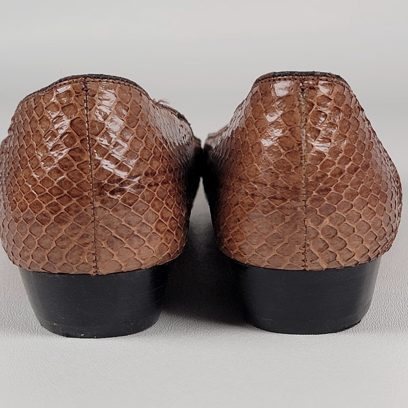 Vintage Cities Brown Snake Leather Dress Shoe Slip-on Heel Women's 5.5 M Pump Block Heel 90s Y2K Leather Brazil Shoes Size M / US 6-8 / IT 42-44 - 6 Thumbnail