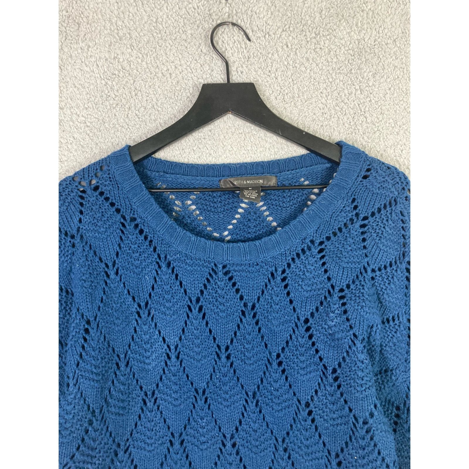 Other 89th & Madison Women's Blue Crochet Knit Sweater Size M Size M / US 6-8 / IT 42-44 - 6 Thumbnail