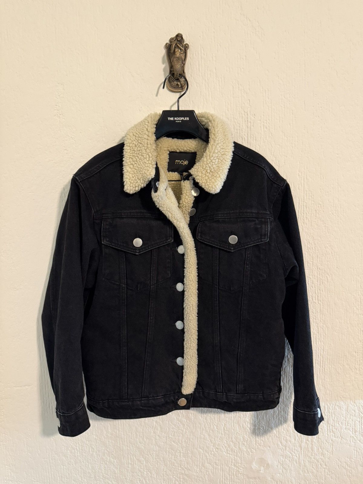 Maje Demim Sherpa Jacket Size 40 in Black, Women's