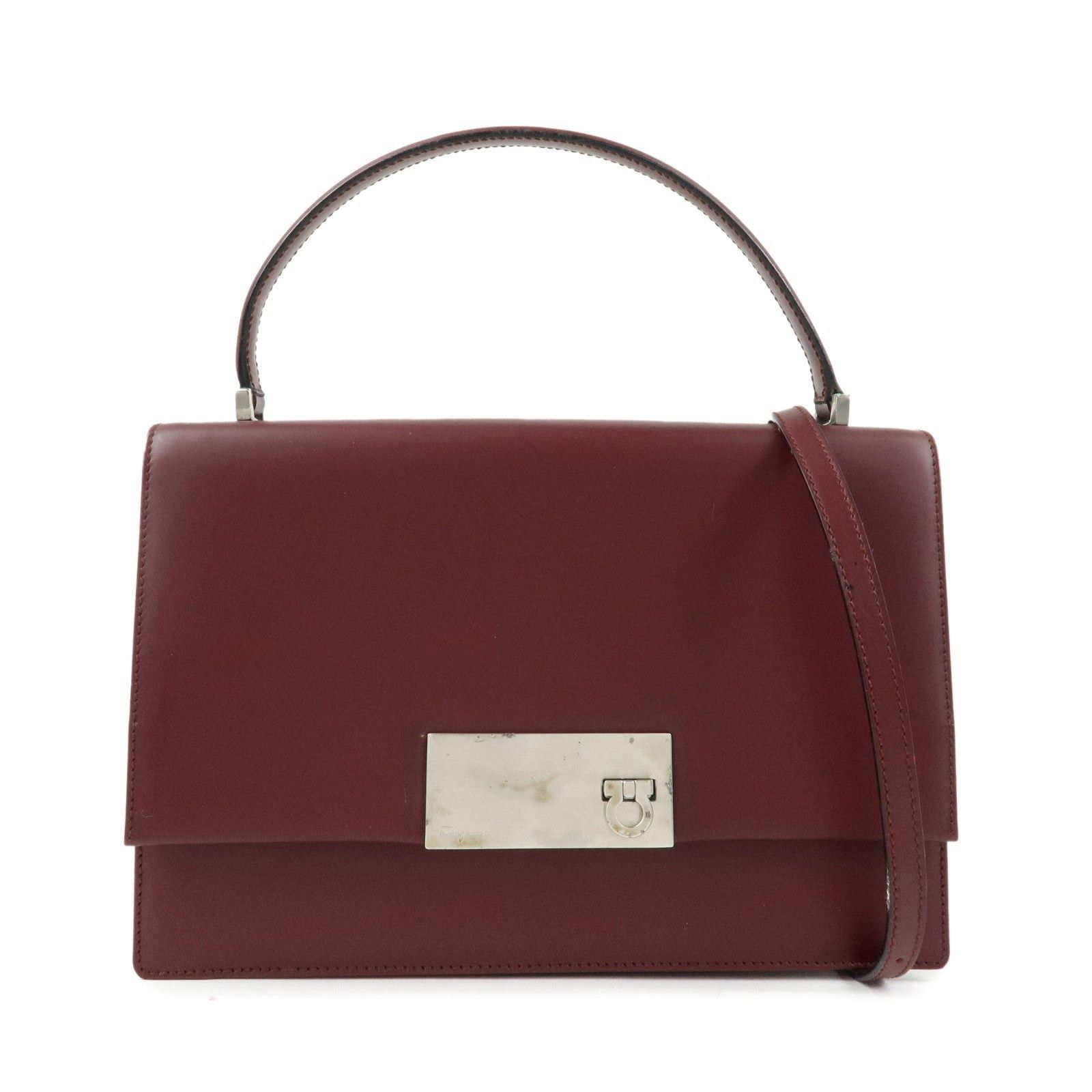 Salvatore Ferragamo Ferragamo Gancini Leather Top Handle Bag Burgundy Size ONE SIZE - 1 Thumbnail