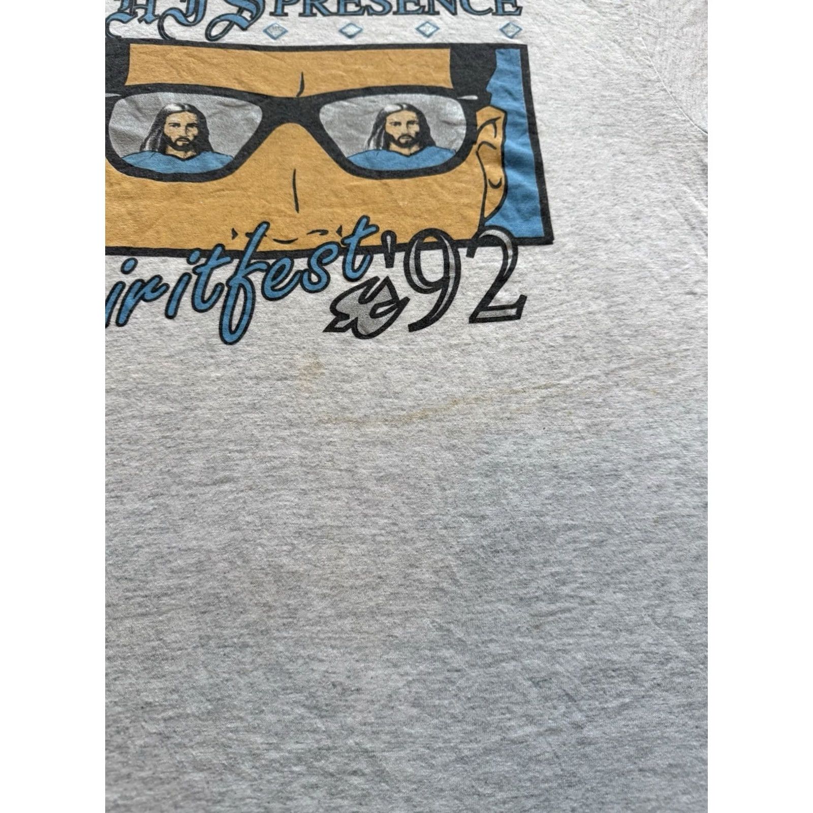 Vintage VINTAGE 1992 In His Presence Spiritfest Jesus Tee T Shirt Sz XL Jesus Christ Art Shirt Mens 90s Art Gray Shirt Size US XL / EU 56 / 4 - 6 Thumbnail