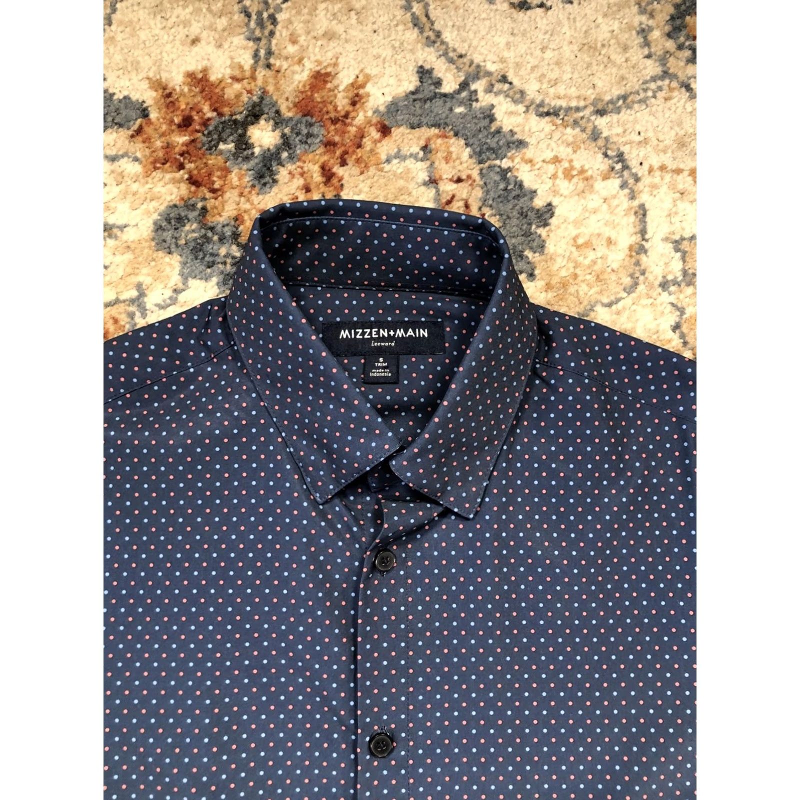 Mizzen+Main Mizzen+Main Shirt Mens Small Blue Micro Dot Leeward Trim Performance Button Down Size US S / EU 44-46 / 1 - 2 Thumbnail