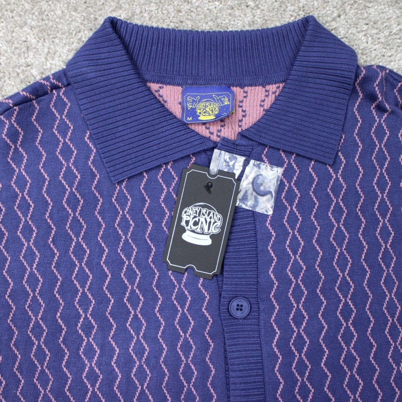 Vintage Coney Island Picnic Shirt Mens Medium Purple/Pink Knit Button-Up Short Sleeve Geometric Vintage? No (remove) Size US M / EU 48-50 / 2 - 5 Thumbnail