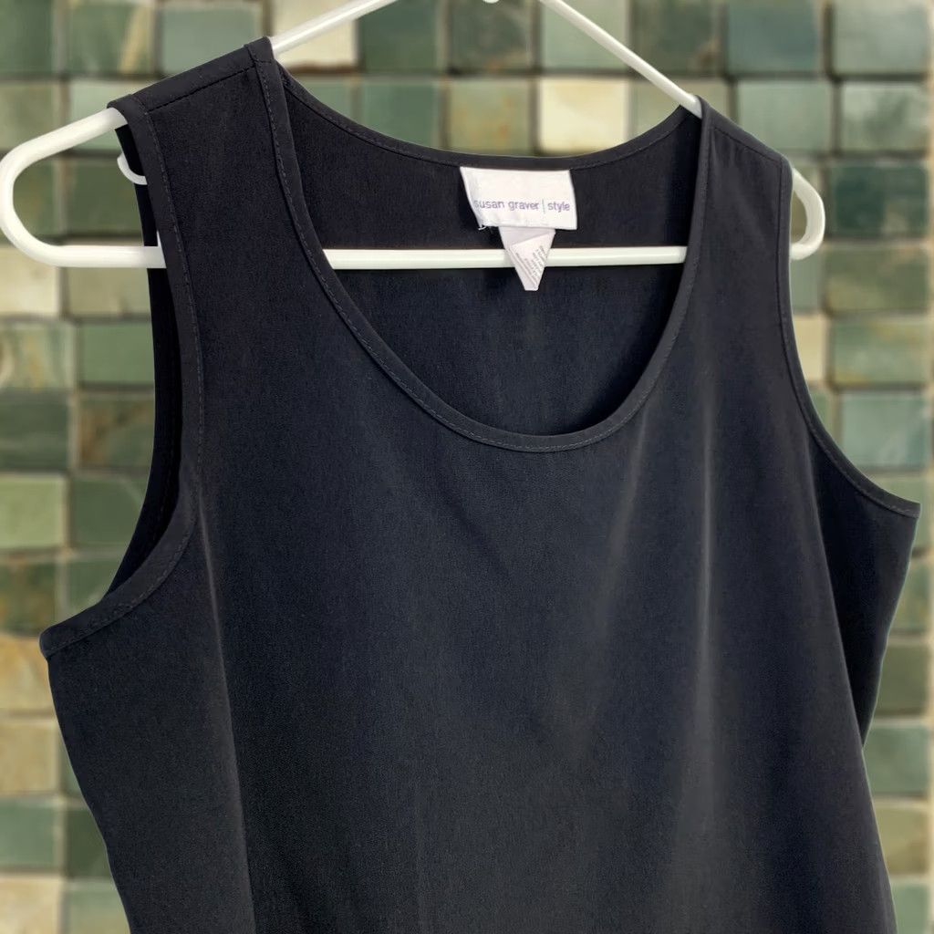Vintage Susan Graver Modern Essentials Liquid Knit Tank Top A-Line Shirt Small Black Sleeveless Crew Neck Women XS? Size S / US 4 / IT 40 - 1 Thumbnail