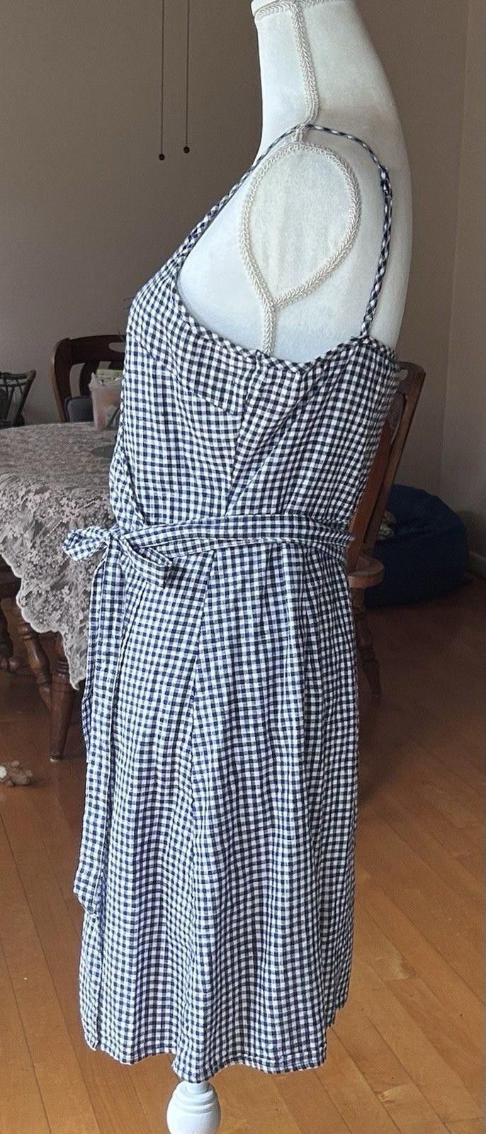 Other Aerie Plaid Navy White Wrap Dress sz Lg Cottagecore Coquette Size L / US 10 / IT 46 - 3 Thumbnail