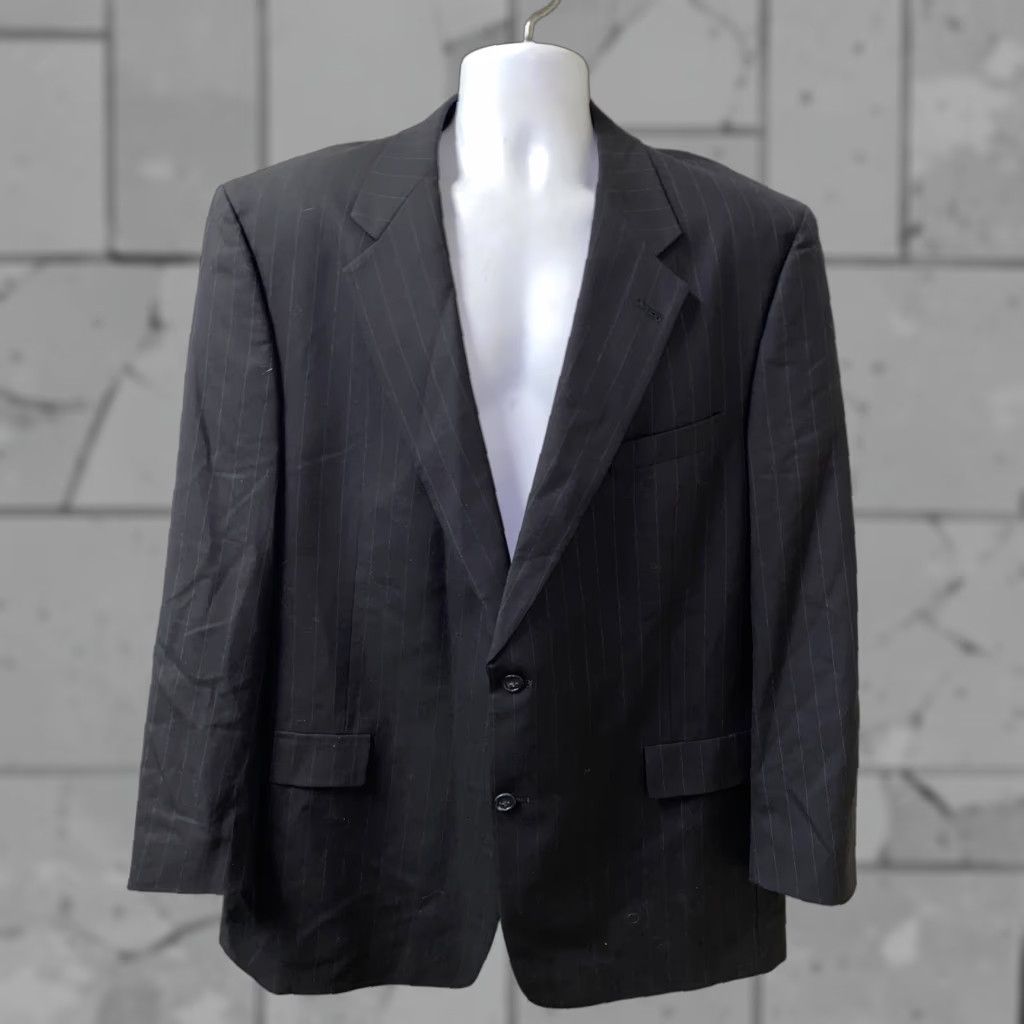 Hart Schaffner Marx Hart Schaffner Mens Black Pinstriped 2 Button Sport Coat Size 48L USA Made Size US M / EU 48-50 / 2 - 1 Thumbnail