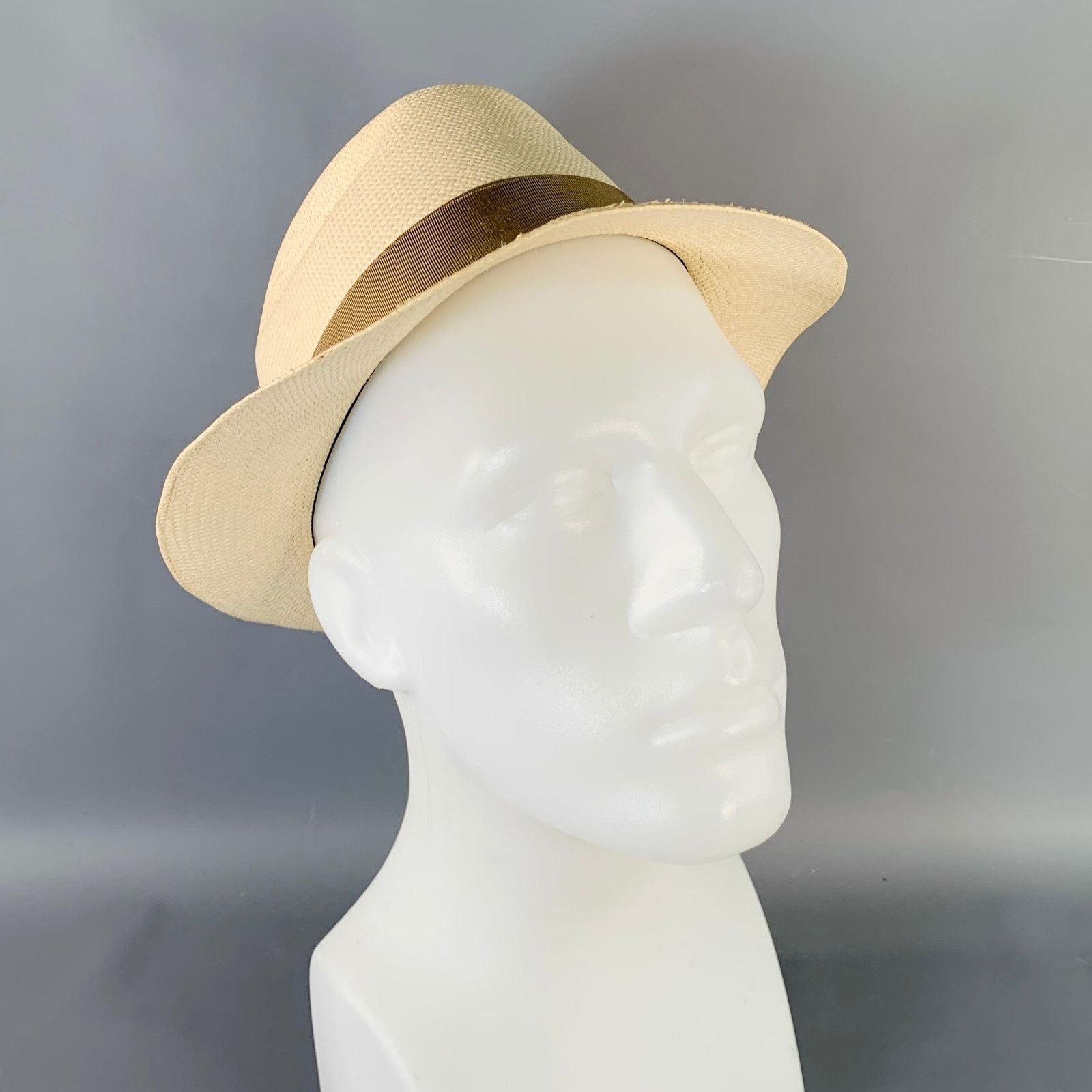 Barneys New York BARNEY'S NEW YORK Size S Beige Taupe Woven Straw Fedora Size ONE SIZE - 2 Thumbnail