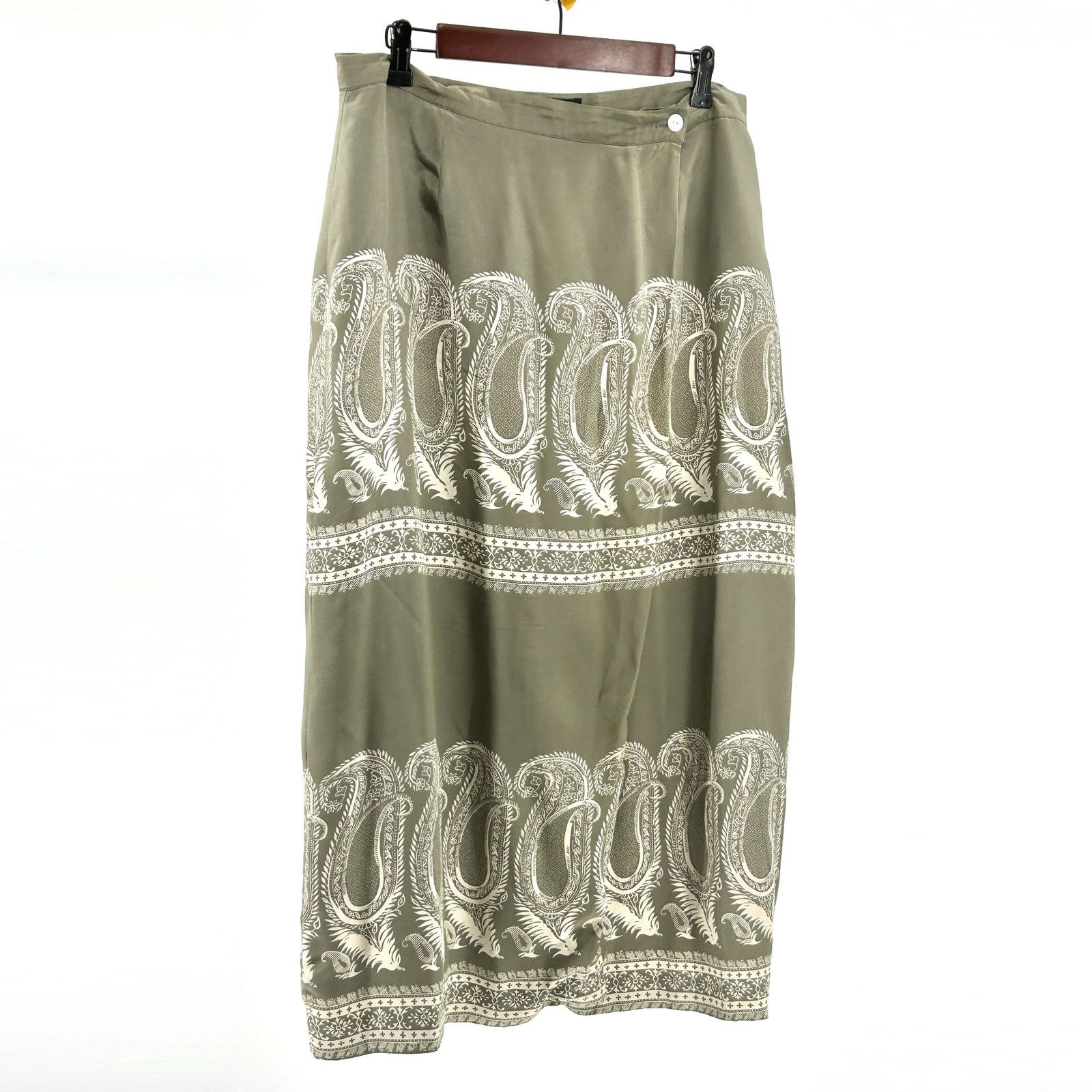 Halston Dusty Sage 100% Silk Paisley Fully Lined Maxi Wrap Skirt Size 36" / US 14 / IT 50 - 1 Thumbnail