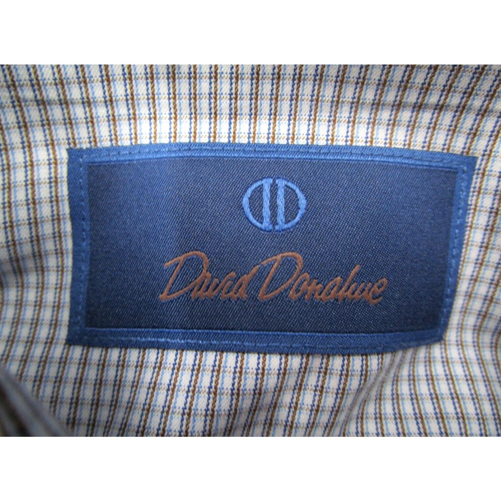 David Donahue David Donahue Mens Dress Shirt Long Sleeve Button Up 18 34 Brown Check Cotton Size 34R - 3 Thumbnail