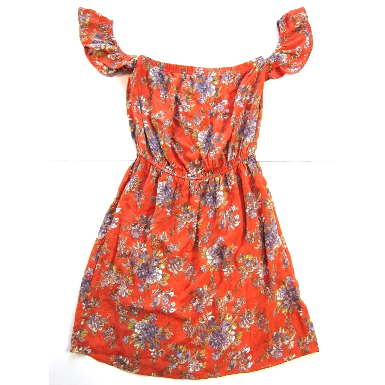 American Eagle Outfitters NWT American Eagle Outfitters Rayon Orange Floral Off Shoulder Dress XS Size XS / US 0-2 / IT 36-38 - 2 Thumbnail