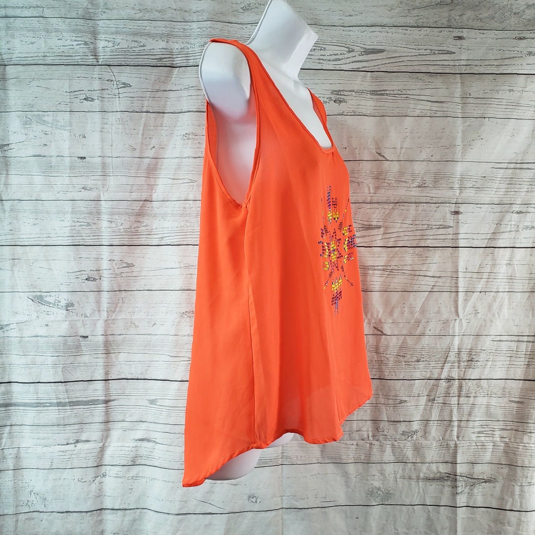 Vintage UMGEE Tank Top Womens L Orange Embellished Cutouts Scoop Neck Shirt Adult Girls Womens? Size L / US 10 / IT 46 - 2 Thumbnail