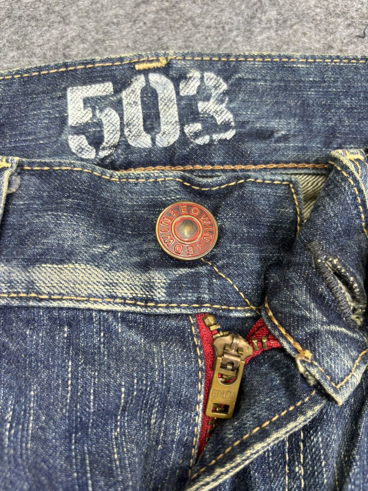 Edwin 💥90s Flare Style💥Vintage Edwin 503 Crazy Fades Denim K34 Size US 35 - 8 Thumbnail