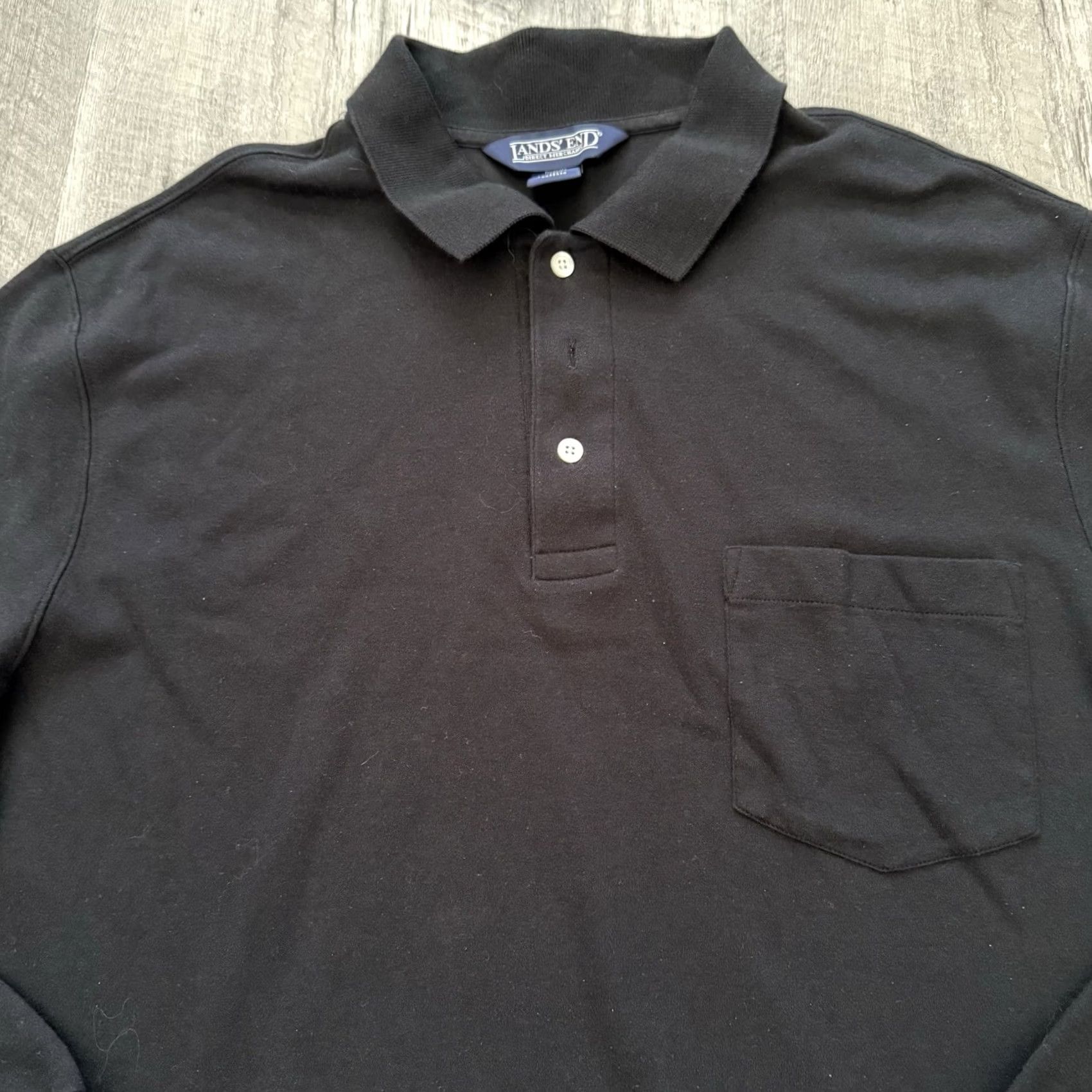 Lands' End Lands' End Long Sleeve Polo Shirt Mens XL Black 100% Cotton Lightweight Golf Size US XL / EU 56 / 4 - 7 Thumbnail