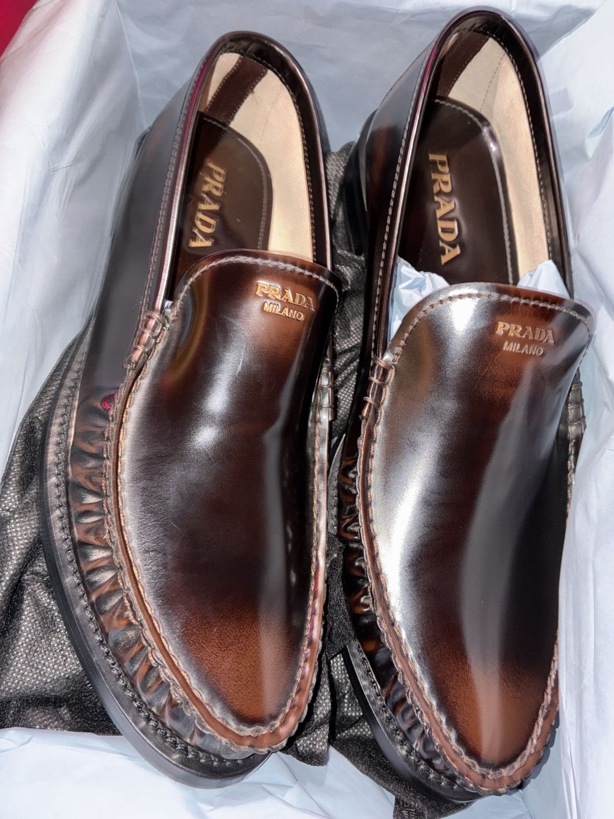 Prada Prada Chocolate Brushed Leather Loafers Size US 9 / IT 39 - 2 Thumbnail