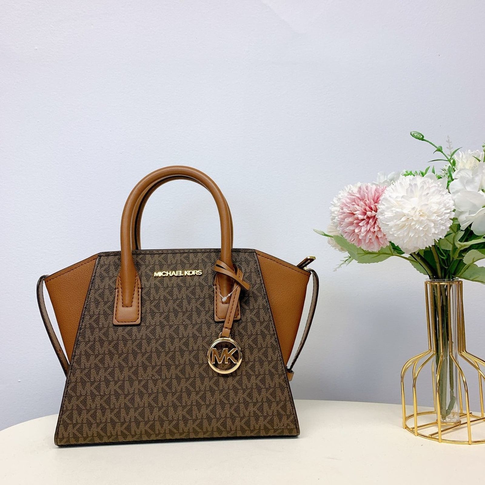 Michael Kors MICHAEL KORS 35F1G4VM2B AVRIL SM LOGO TOP-ZIP SATCHEL BROWN Size ONE SIZE - 1 Thumbnail