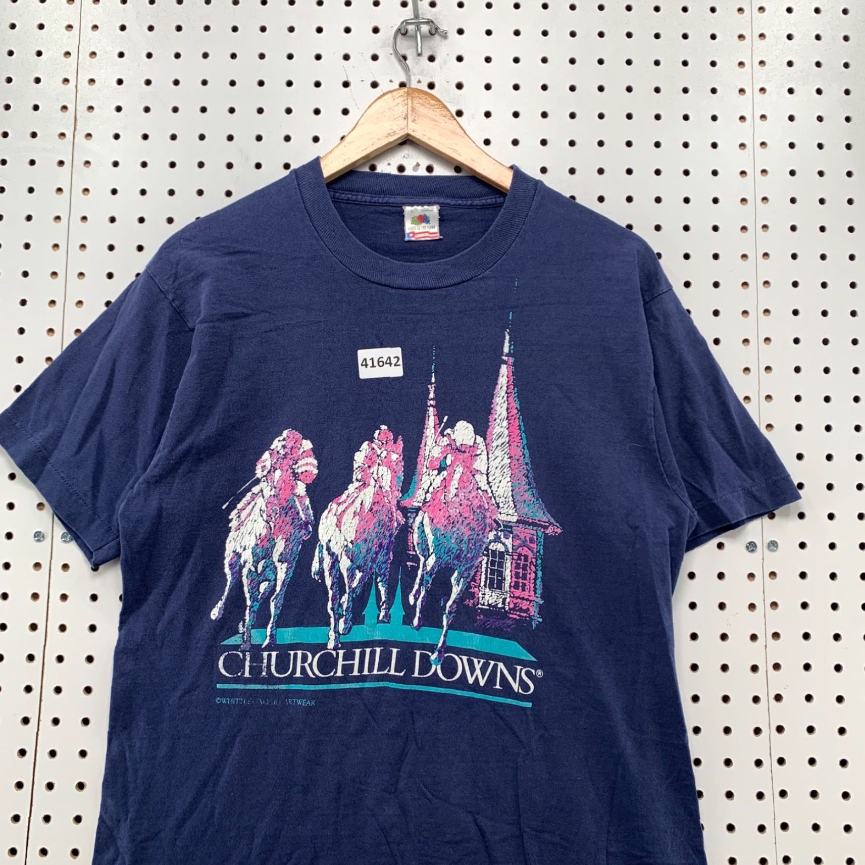 Fruit Of The Loom VINTAGE Fruit of the Loom Churchill Downs Horse Racing T-Shirt Mens Medium Graphic Print Blue 90s Size US M / EU 48-50 / 2 - 4 Thumbnail