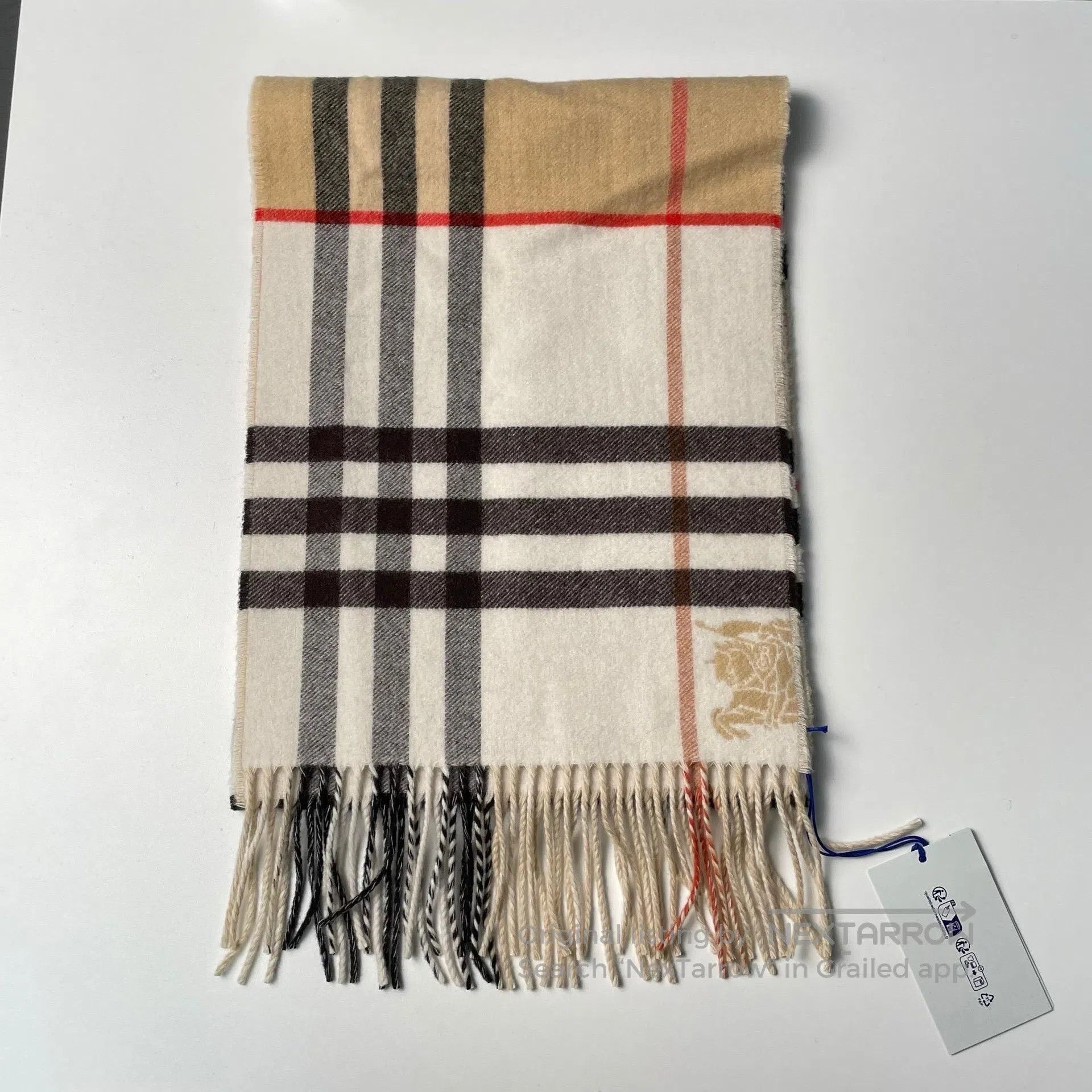 Burberry Burberry Light Brown Plaid Cashmere Fringe Scarf| Size ONE SIZE - 2 Thumbnail