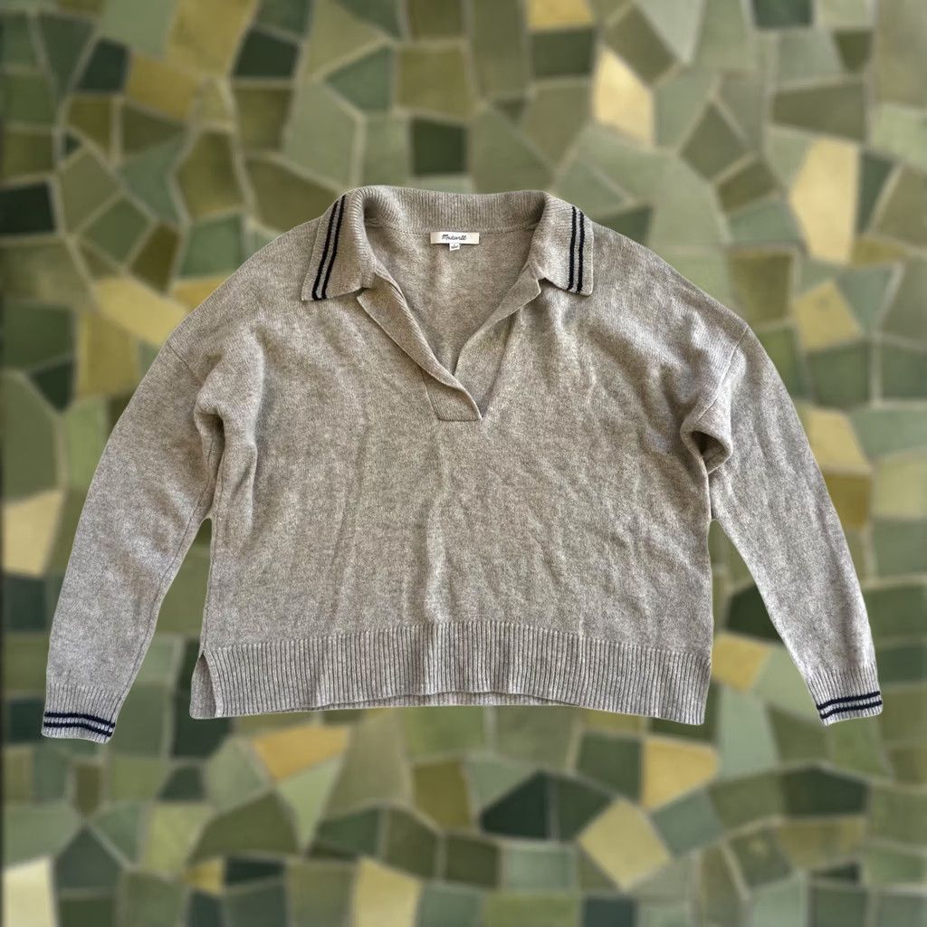 Madewell Madewell Sweater Women Small Grey Blue Collared Relaxed Fit V-Neck 100% Wool Size S / US 4 / IT 40 - 1 Thumbnail