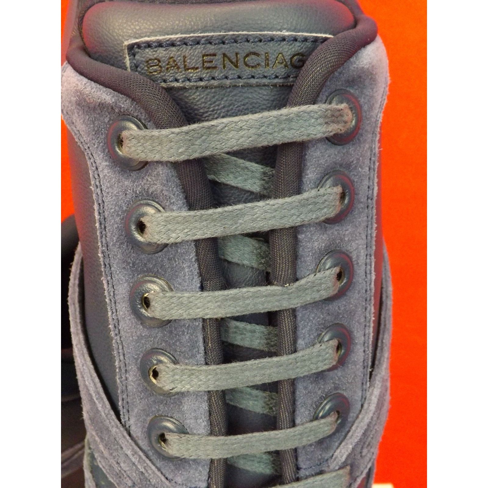 Balenciaga BALENCIAGA BLUE LEATHER SUEDE LOGO SNEAKERS TRAINERS 40 $495 Size US 10 / IT 40 - 2 Thumbnail