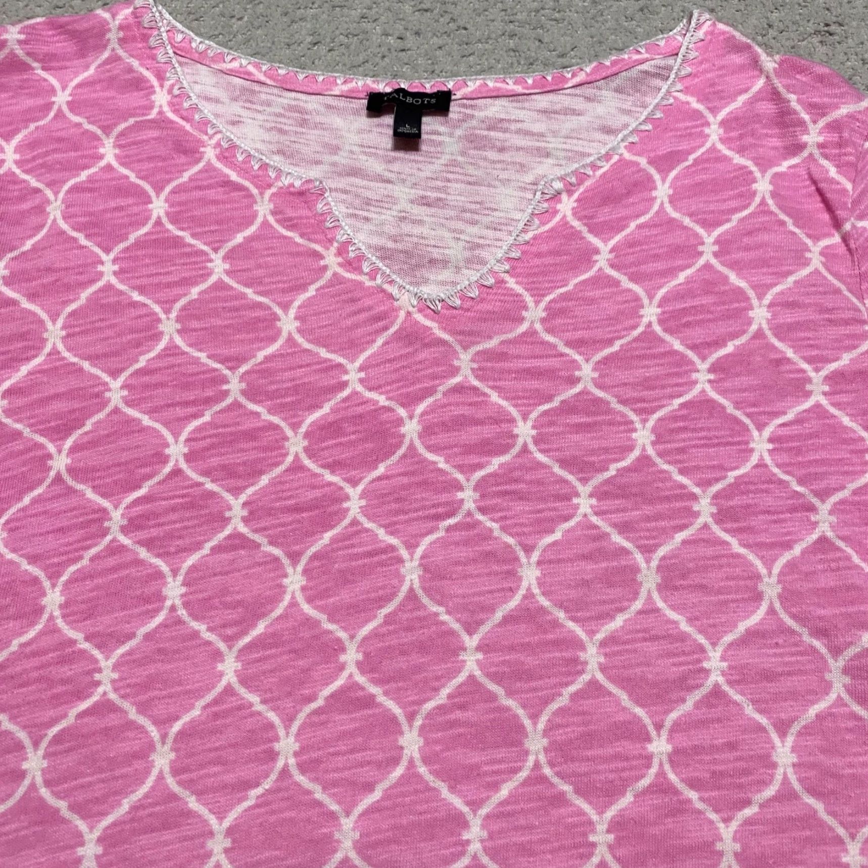 Talbots Talbots Shirt Womens Large Pink Geometric 3/4 Sleeve V-Neck Pullover Linen Blend Size L / US 10 / IT 46 - 5 Thumbnail