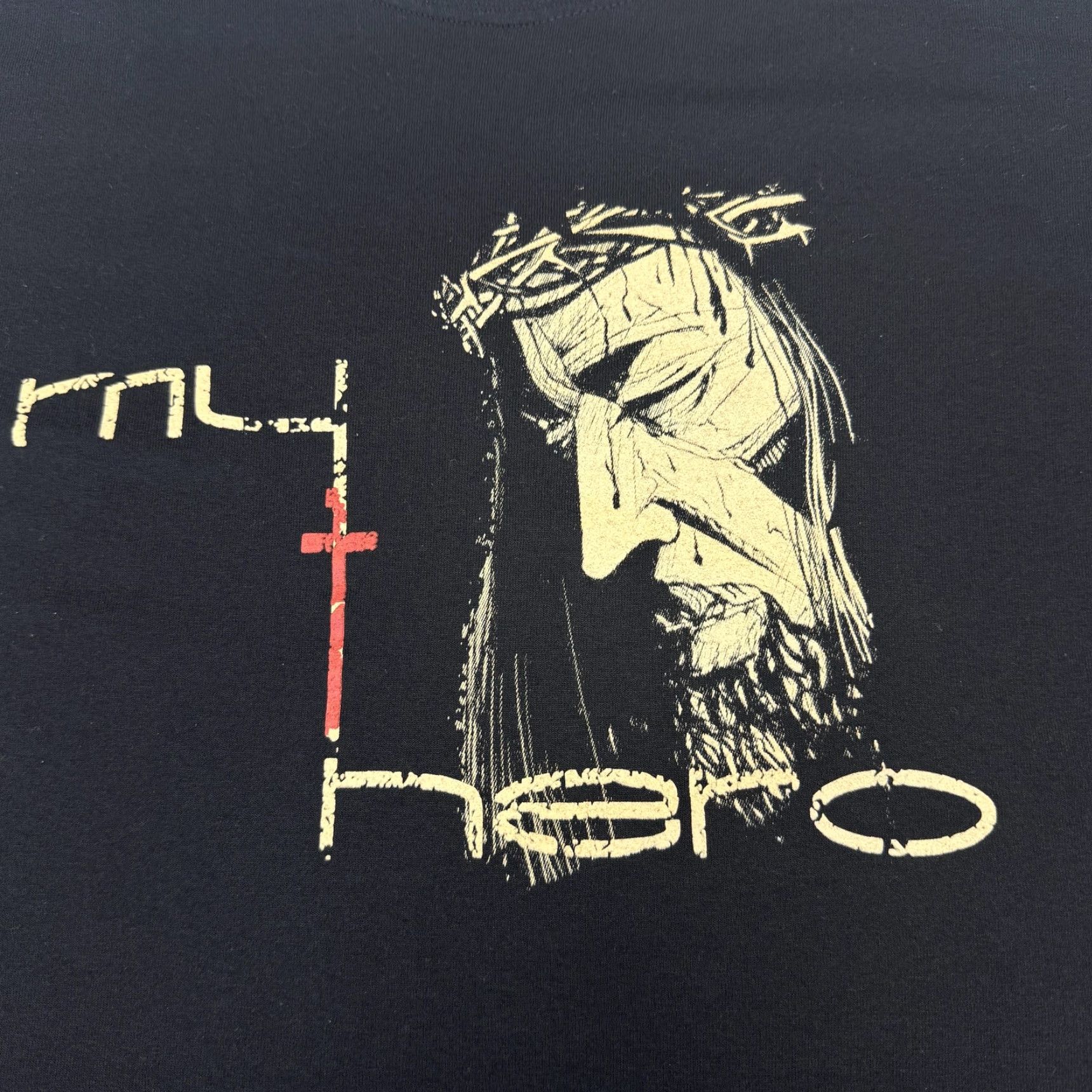 Gildan Jesus Hero Tee Mens XL Black Graphic Print Christian Gildan Short Sleeve T-Shirt Size US XL / EU 56 / 4 - 3 Thumbnail