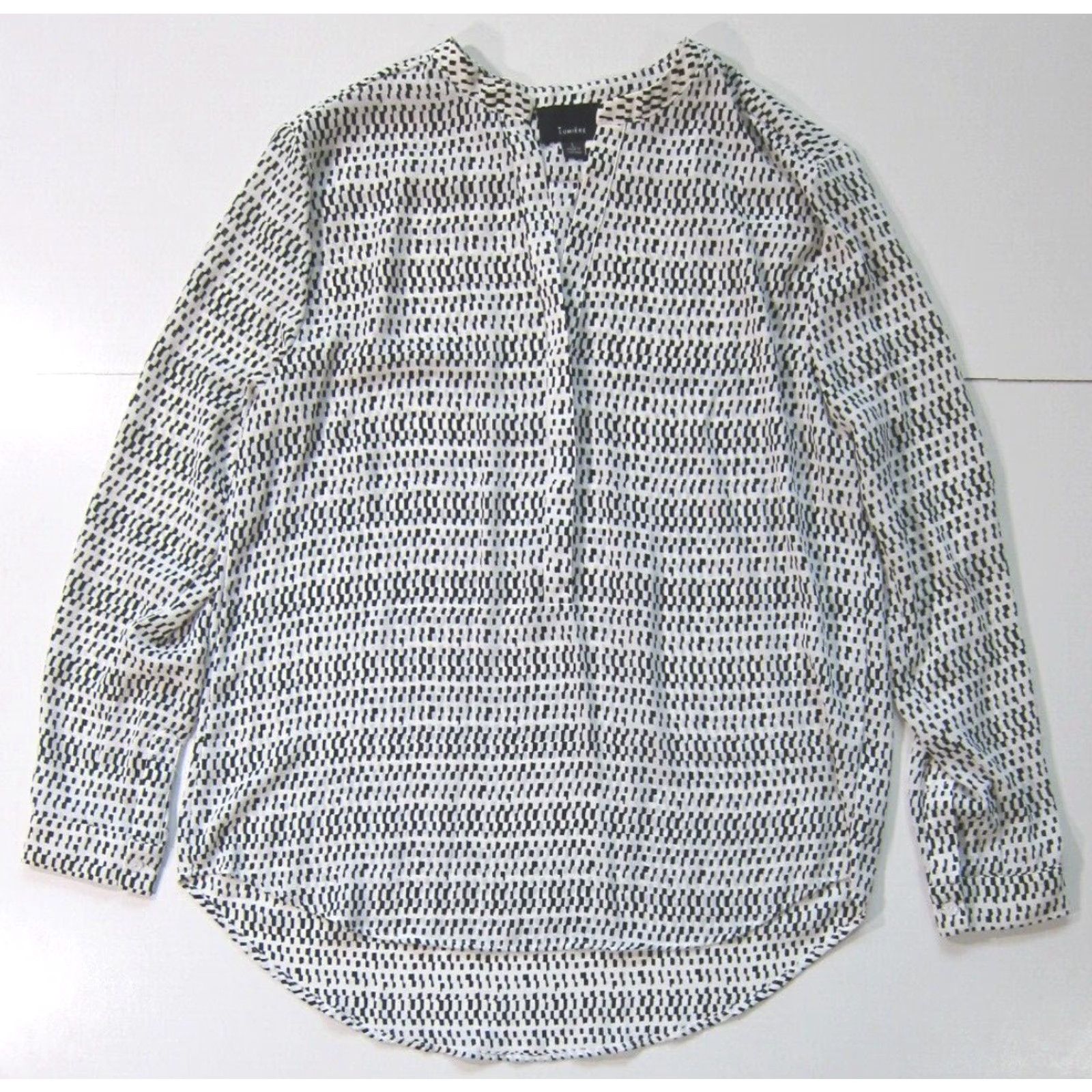 Anthropologie VINTAGE Lumiere Anthropologie Black White Geometric Long Sleeve V-Neck Blouse Large Size L / US 10 / IT 46 - 7 Thumbnail
