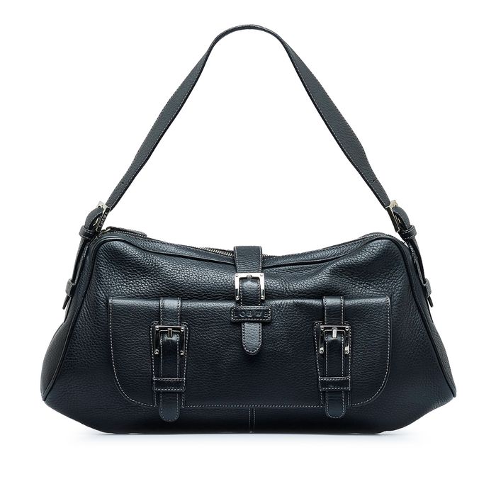 Loewe - Authenticated Buckle Tote Handbag - Leather Black Plain for Women, Very Good Condition